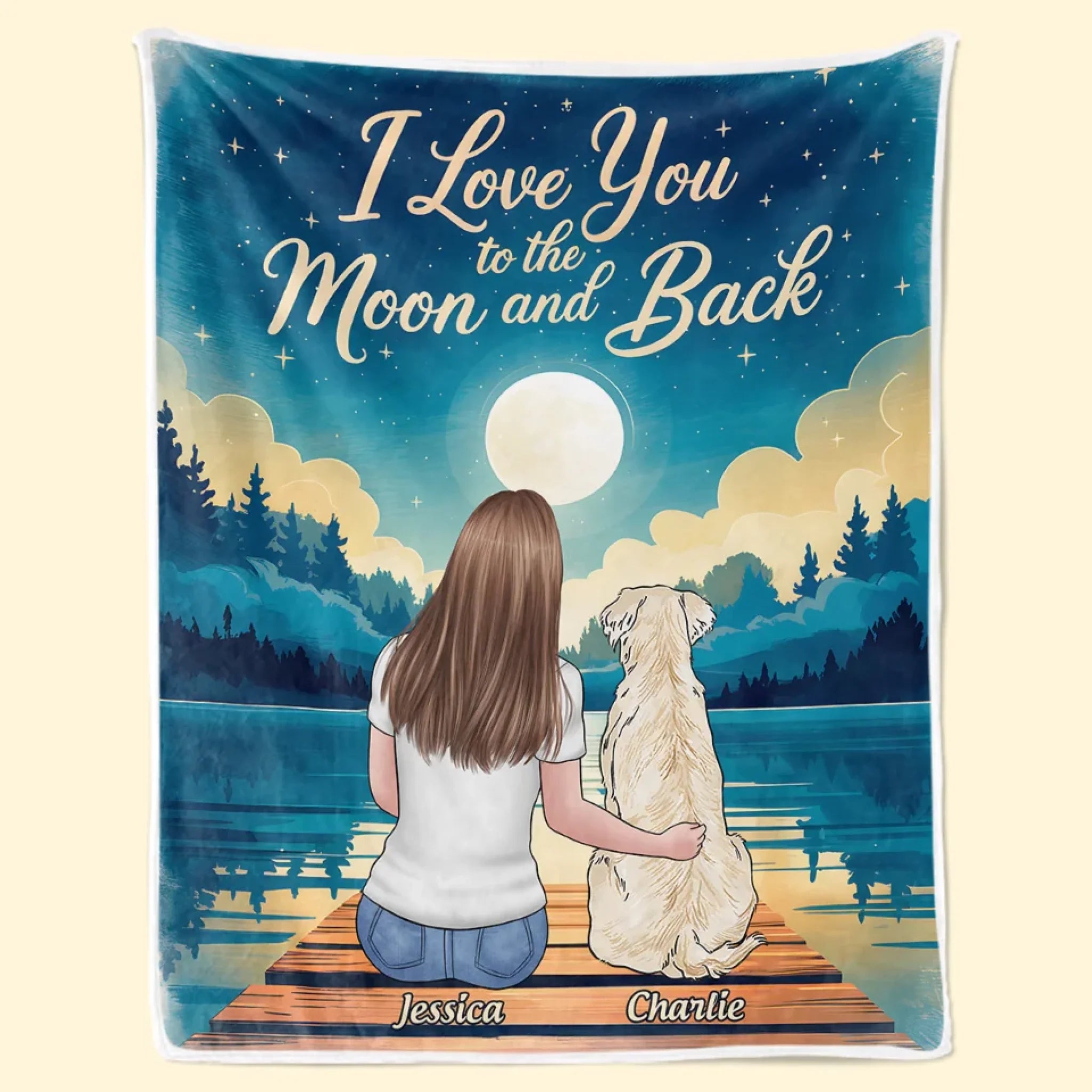 I Love You To The Moon And Back Personalized Dog & Cat Blanket, Custom Pet Owner Gift