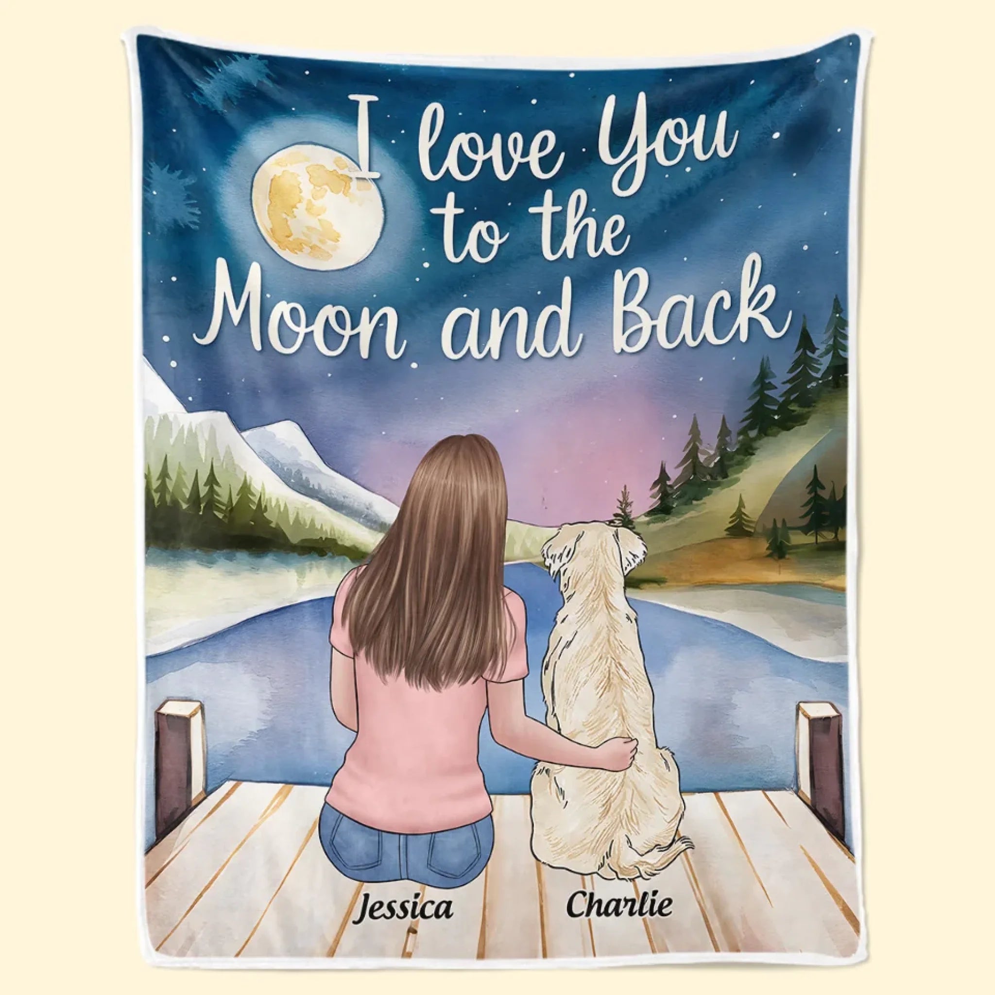 Love You To The Moon And Back Personalized Dog & Cat Blanket, Custom Gift for Pet Owners