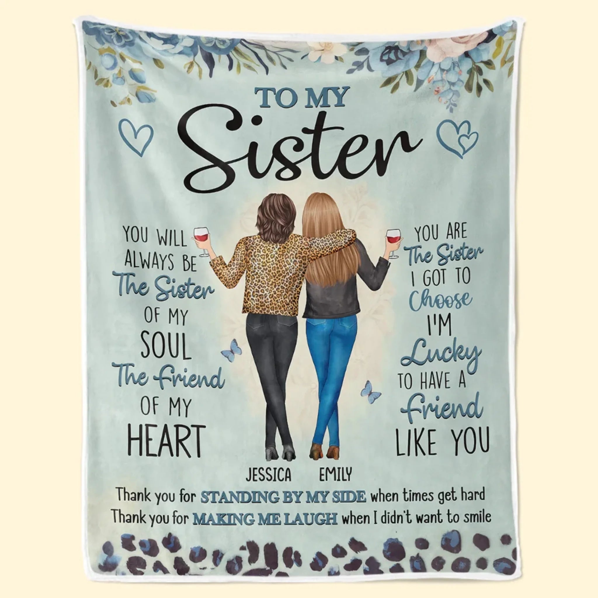Personalized Bestie Blanket, Custom Best Friends Gift with Laugh Smile Quote for BFF or Sister