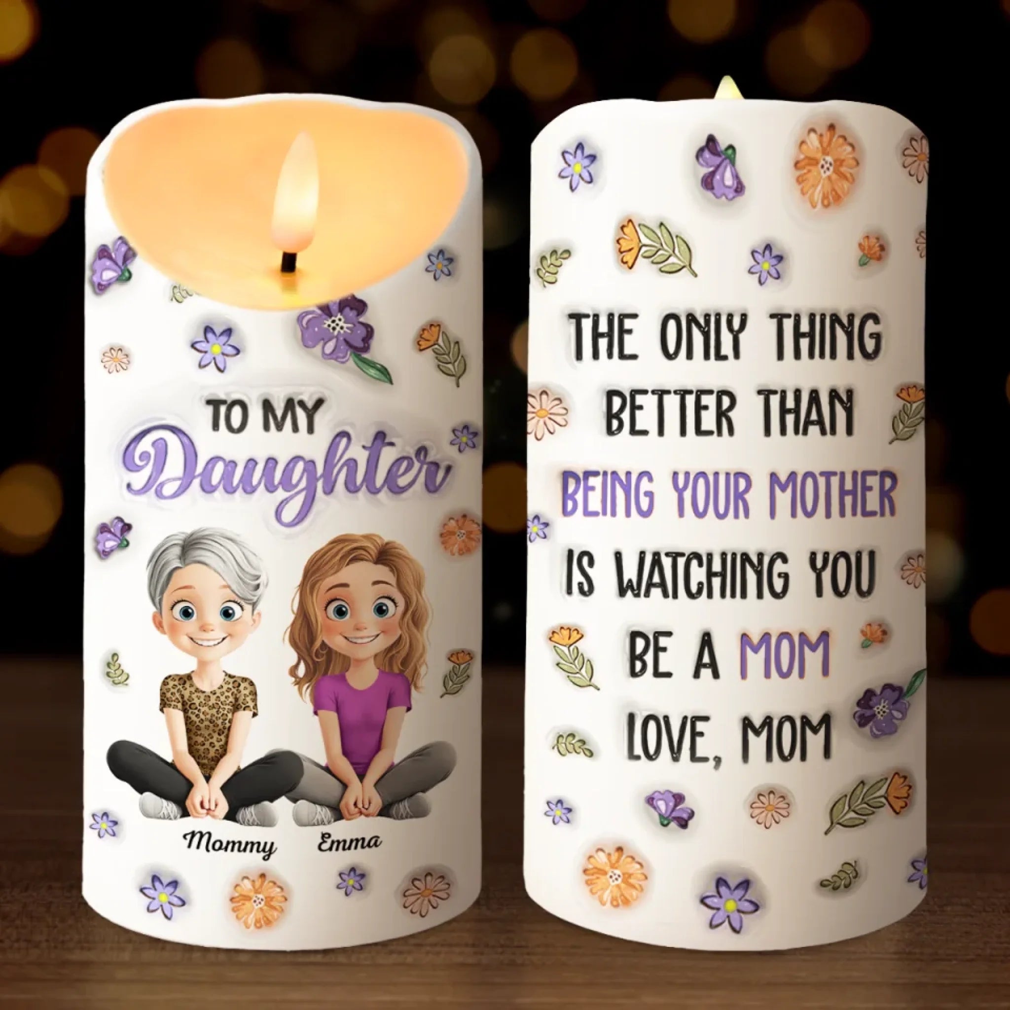Home Is Wherever Mom Is Personalized LED Candle, Custom 3D Inflated Effect Mother's Day Gift for Mom