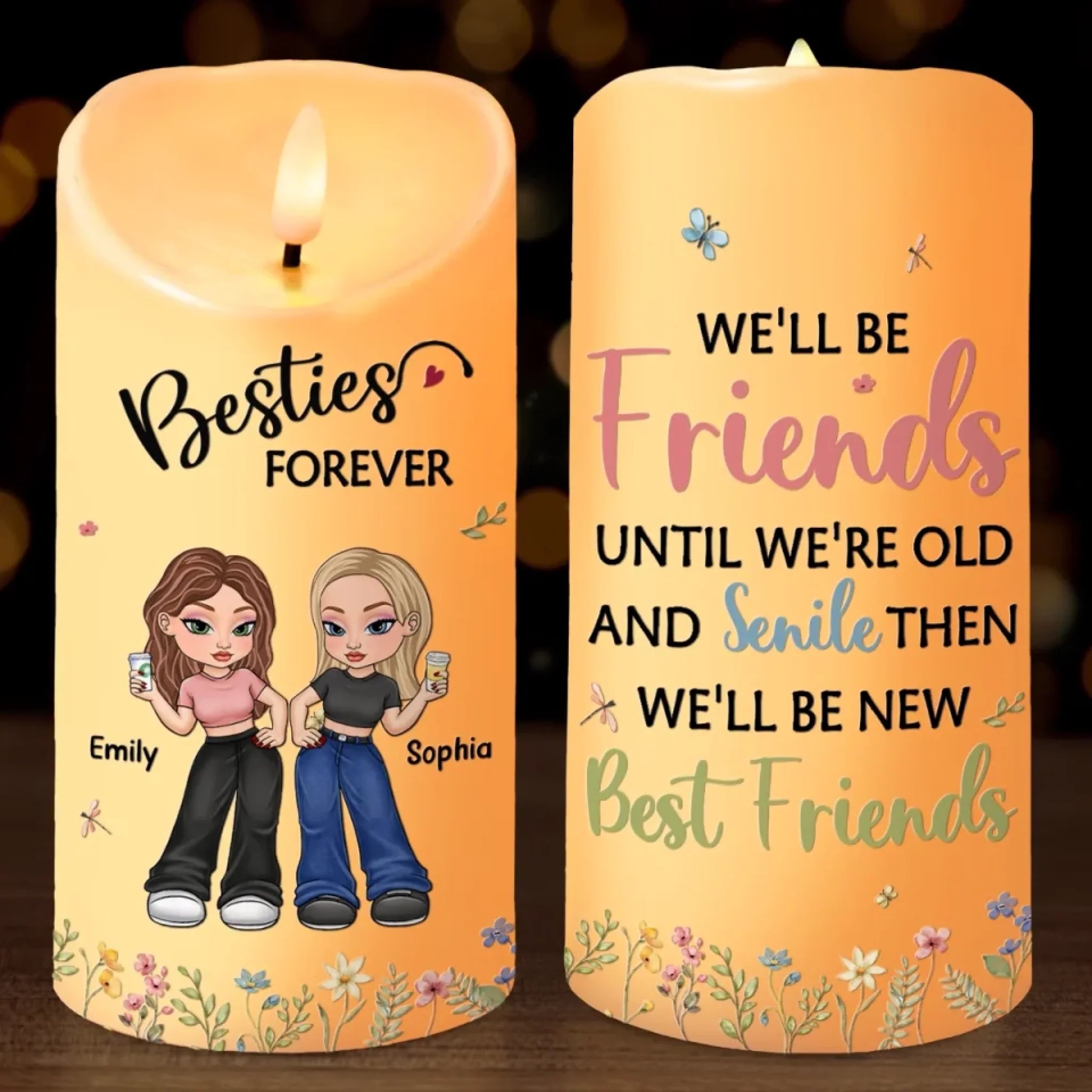 Personalized True Friends Till the End LED Candle, Custom Bestie Gift for BFFs, Sisters & Friends