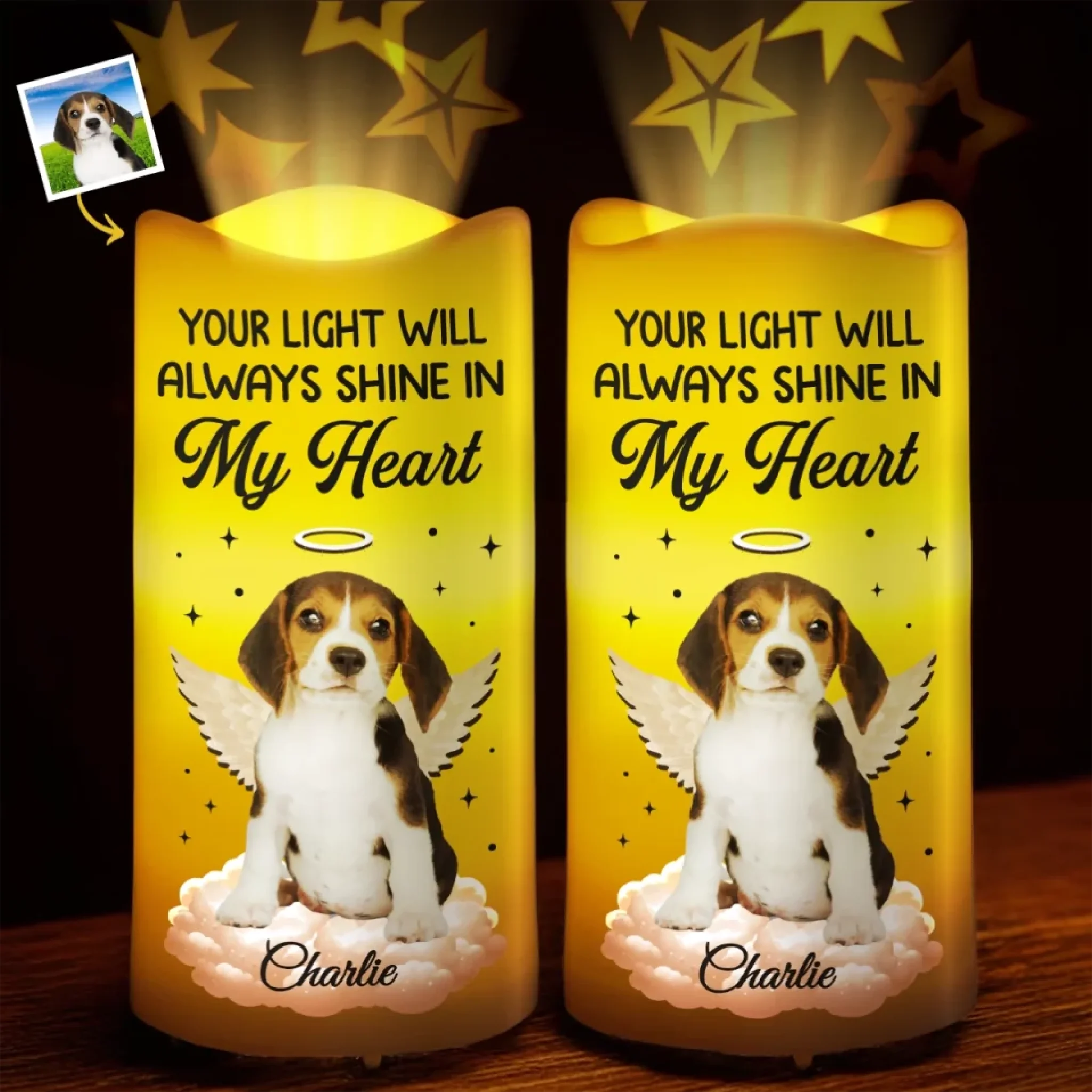 Custom Photo Forever Shining Forever Loved Memorial Personalized LED Projection Flameless Candle Gift