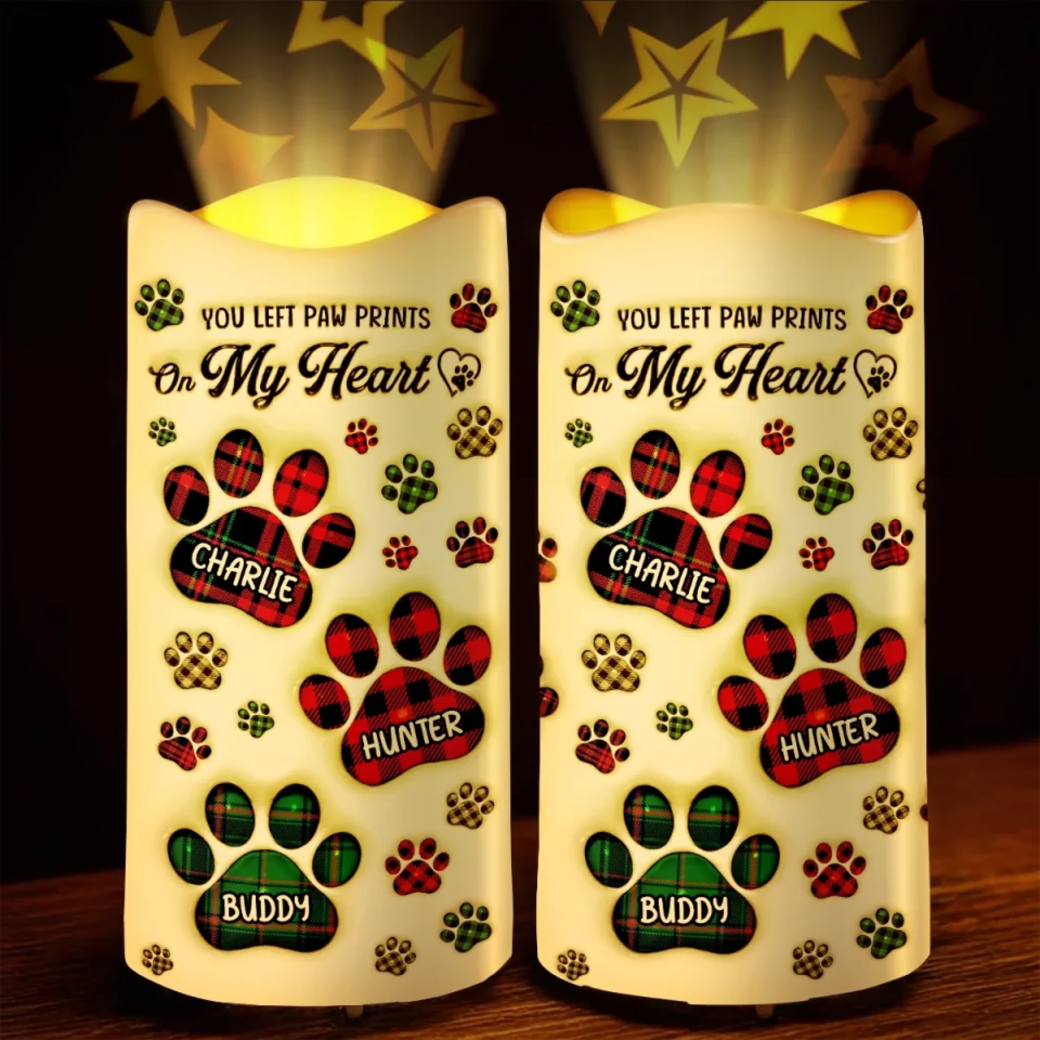 Personalized Pet Memorial LED Projection Flameless Candle, Paw Prints Sympathy Gift for Pet Owners