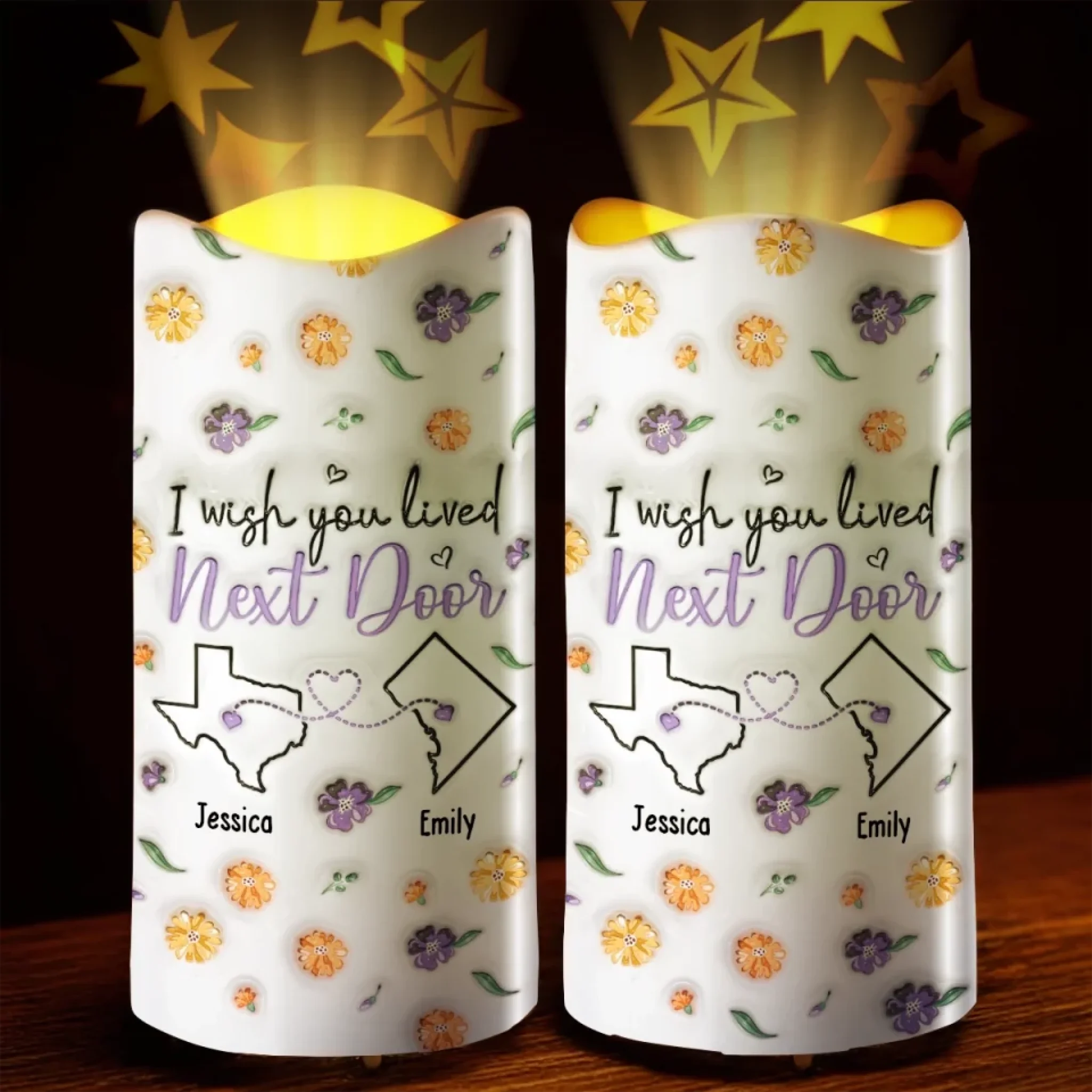 Personalized 3D Inflated Effect LED Projection Flameless Candle Gift for Best Friends and Sisters