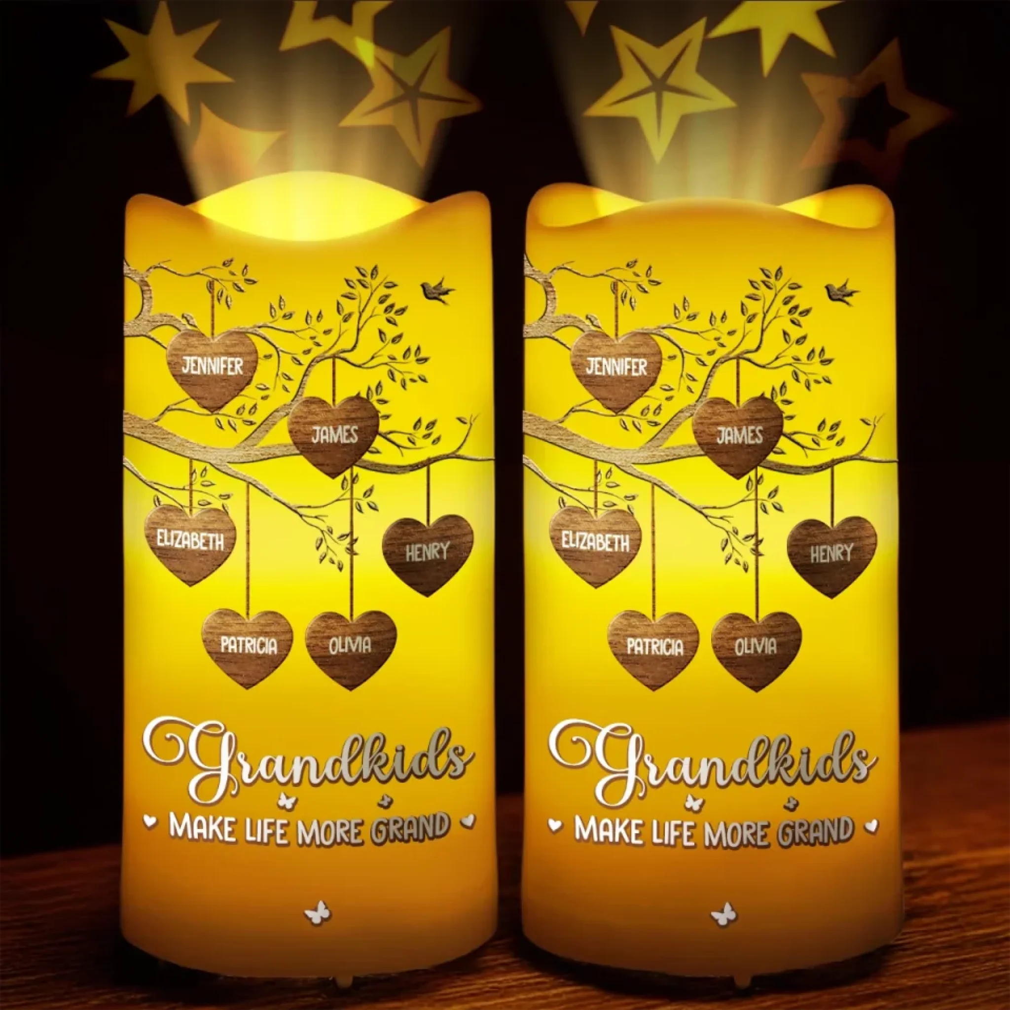 Where Love Grows Grandkids Blossom Personalized LED Projection Flameless Candle Gift for Grandparents