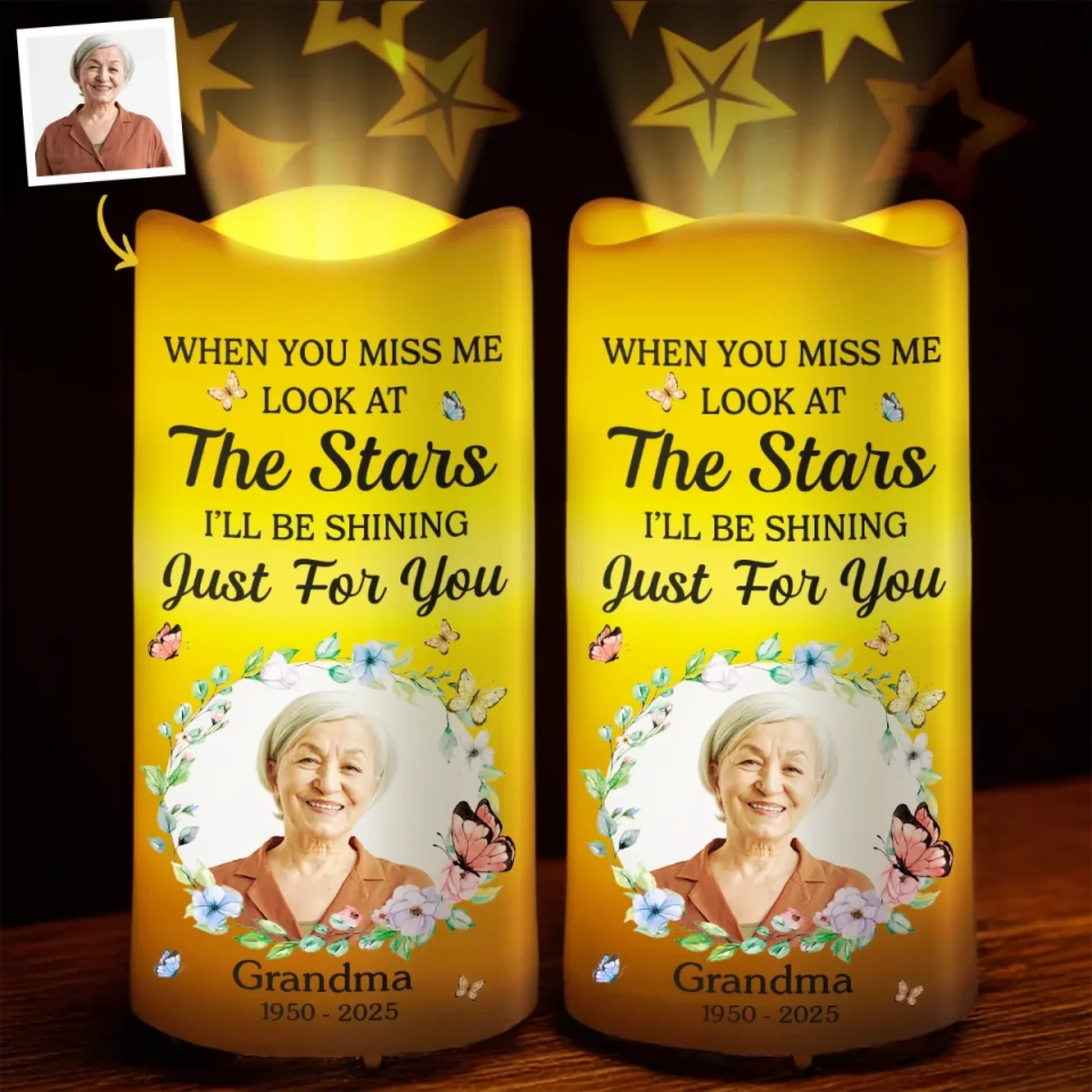 Custom Photo Love Never Fades Memorial Personalized LED Projection Flameless Candle Sympathy Gift