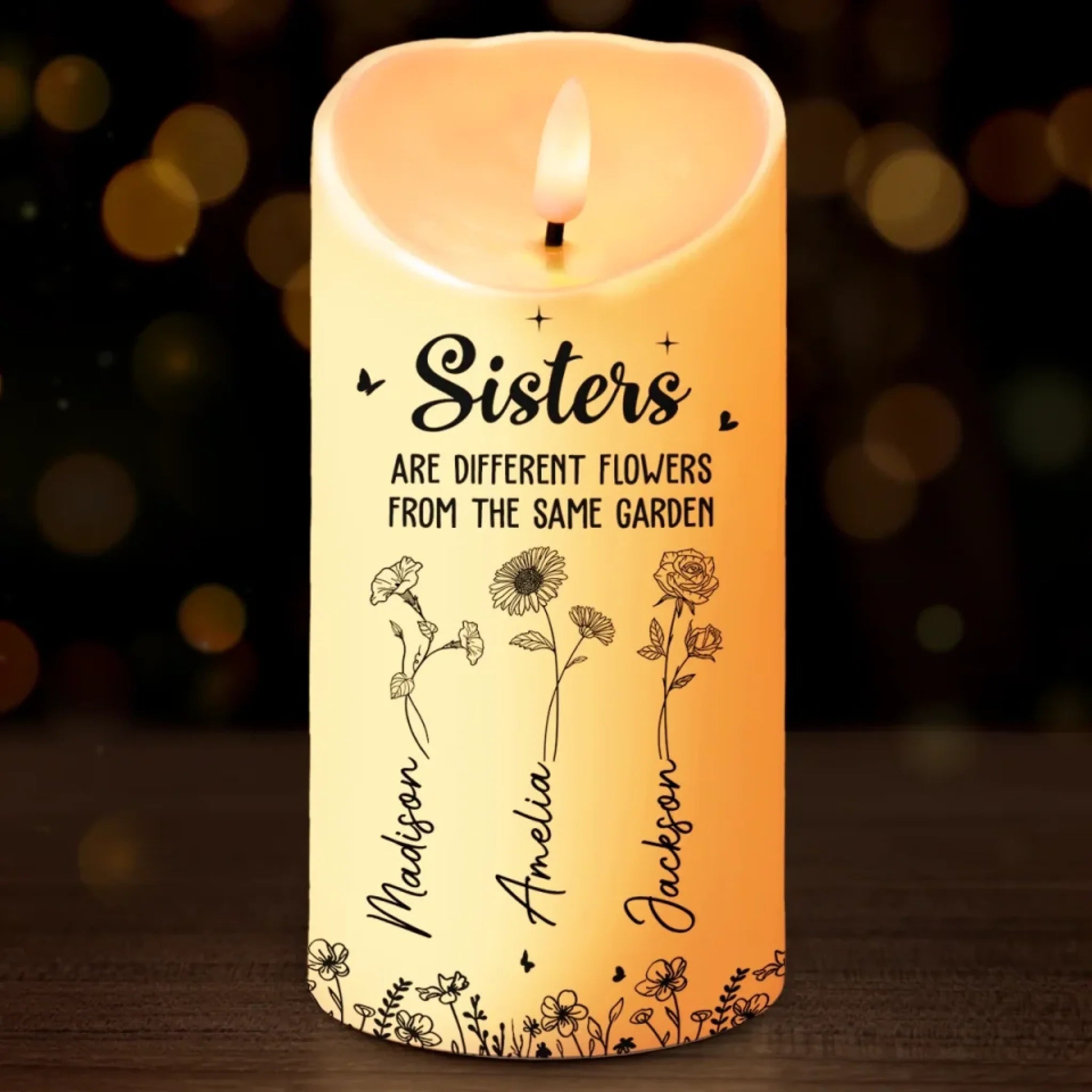 Personalized Bestie LED Candle - Blooming Side by Side Forever Connected Gift for Best Friends Sisters