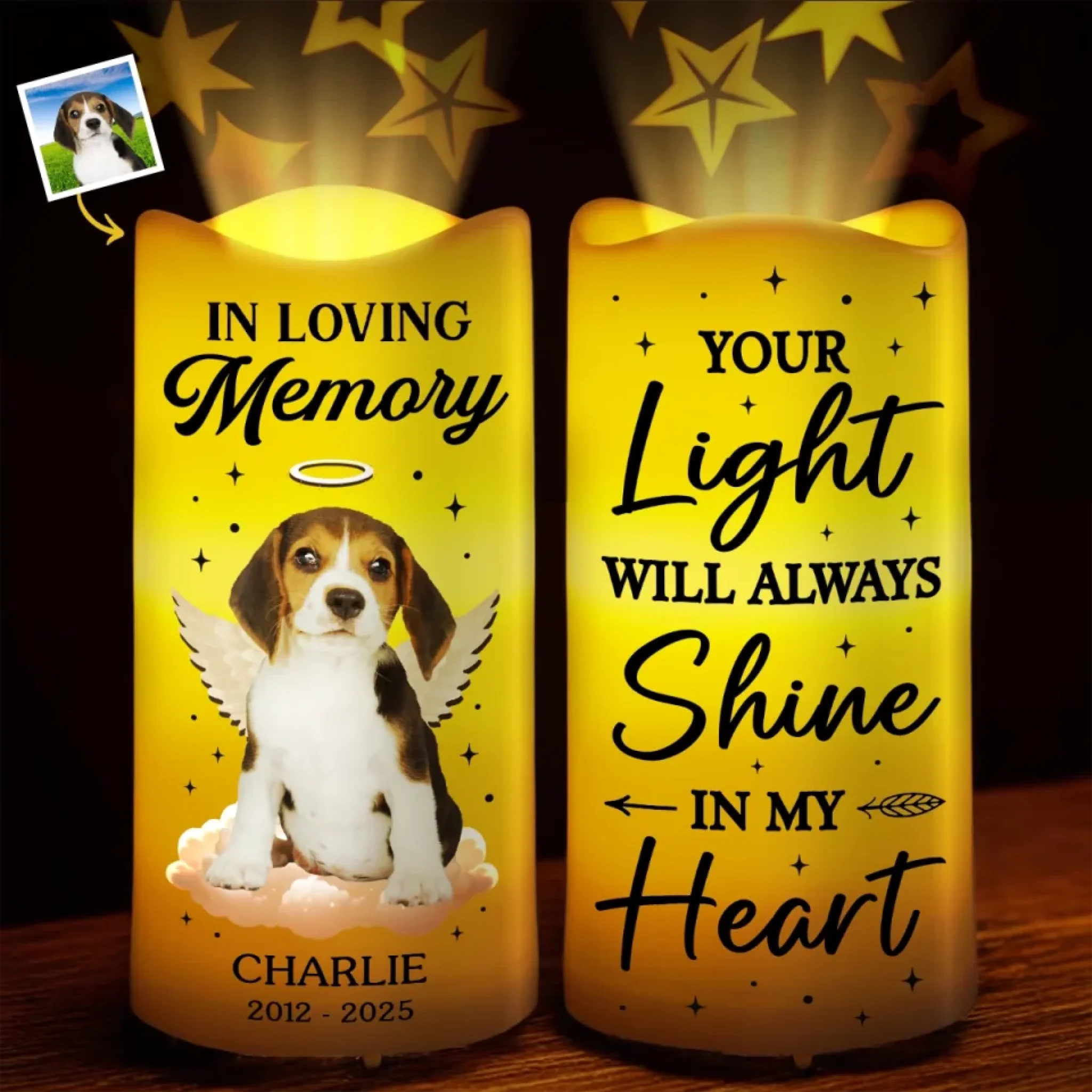 Personalized Pet Memorial LED Projection Flameless Candle with Custom Photo, Sympathy Gift for Pet Owners