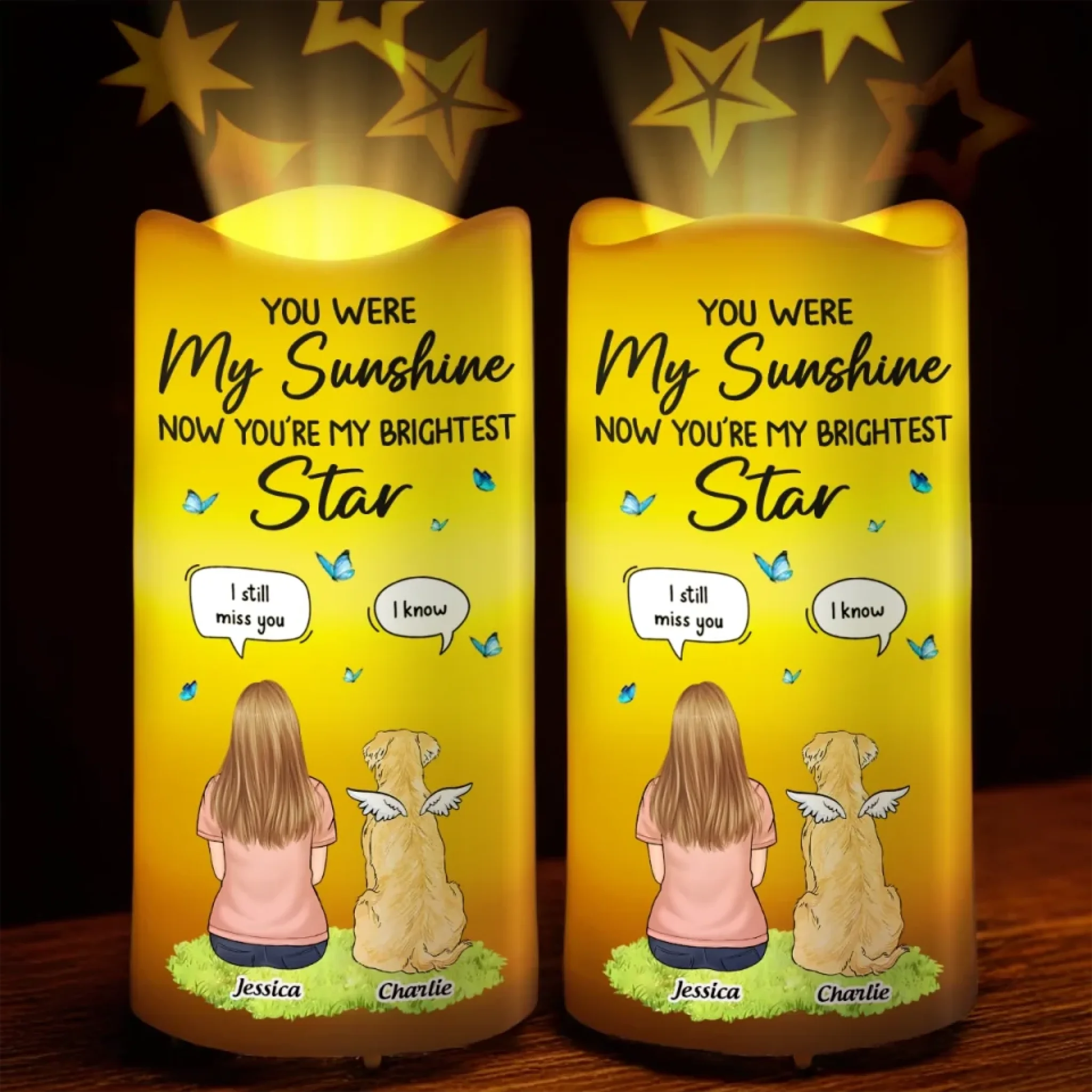 Personalized Memorial LED Projection Flameless Candle for Pet Sympathy Gift