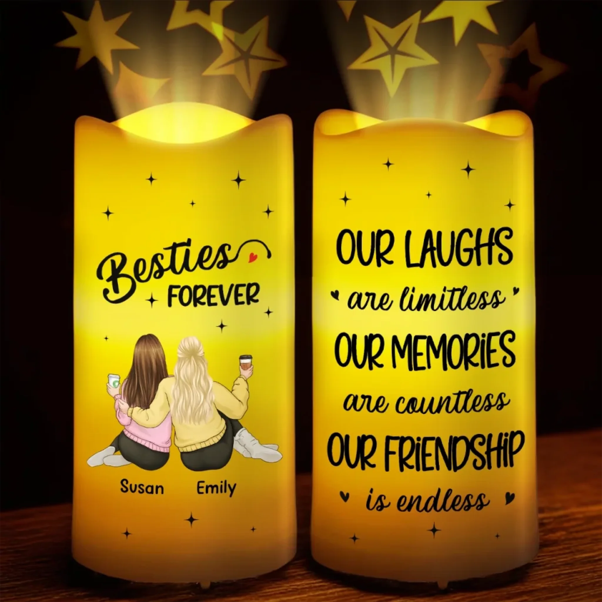 Personalized Best Friends LED Projection Flameless Candle, Custom BFF Gift for Besties and Sisters