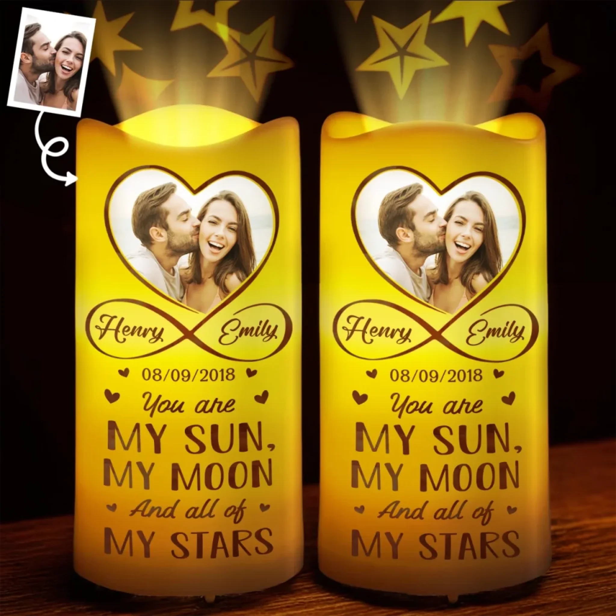 Custom Photo Forever In Love Together Always Personalized LED Projection Flameless Candle for Couples