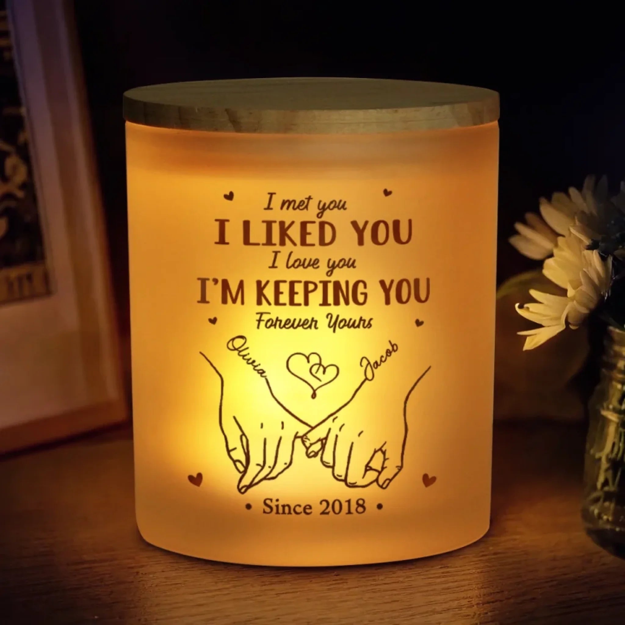 From Our First Kiss Till Our Last Breath Personalized Couple Glass Jar with LED Candle Anniversary Gift