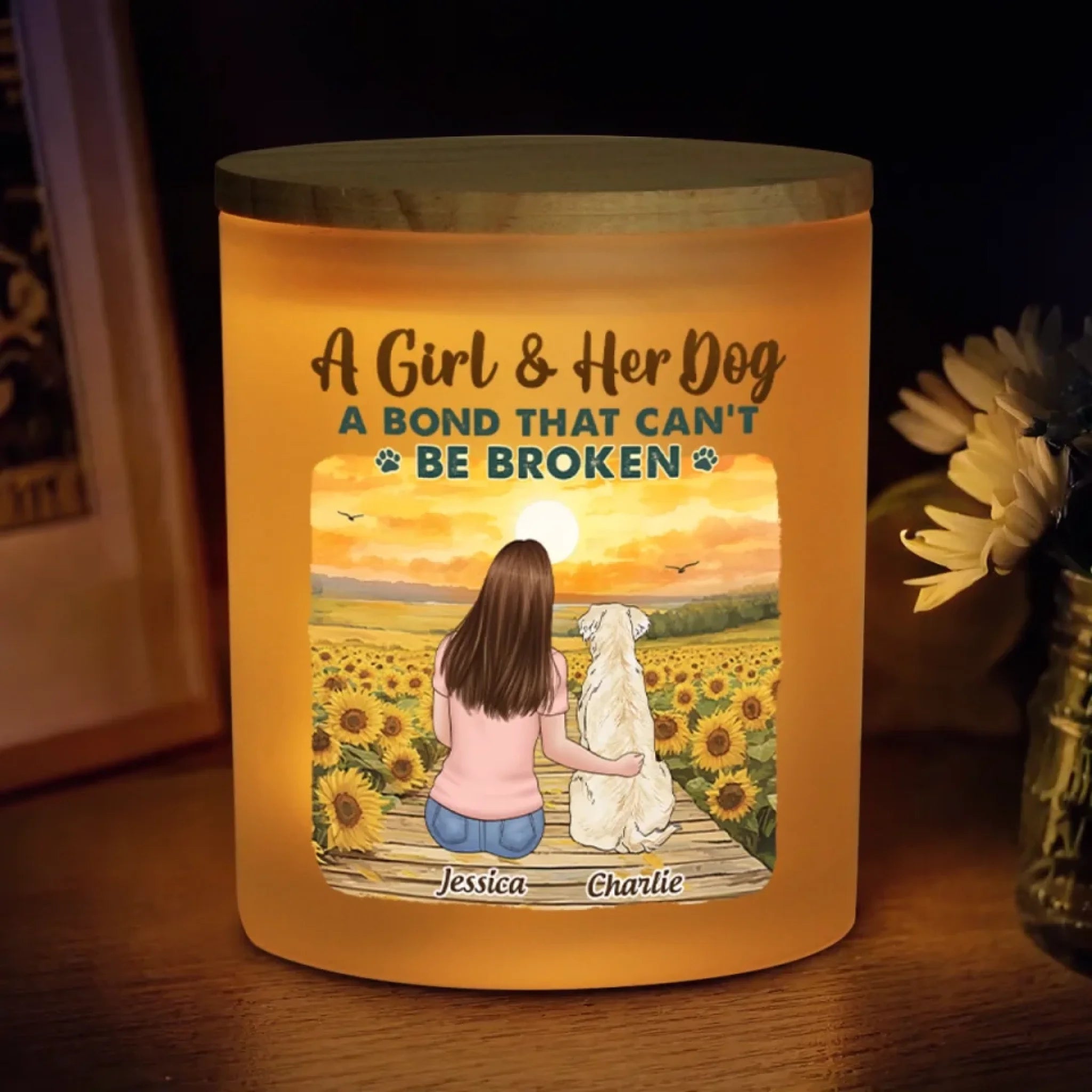 Together Beyond Time Personalized Dog Memorial Glass Jar with LED Candle, Custom Gift for Pet Owners