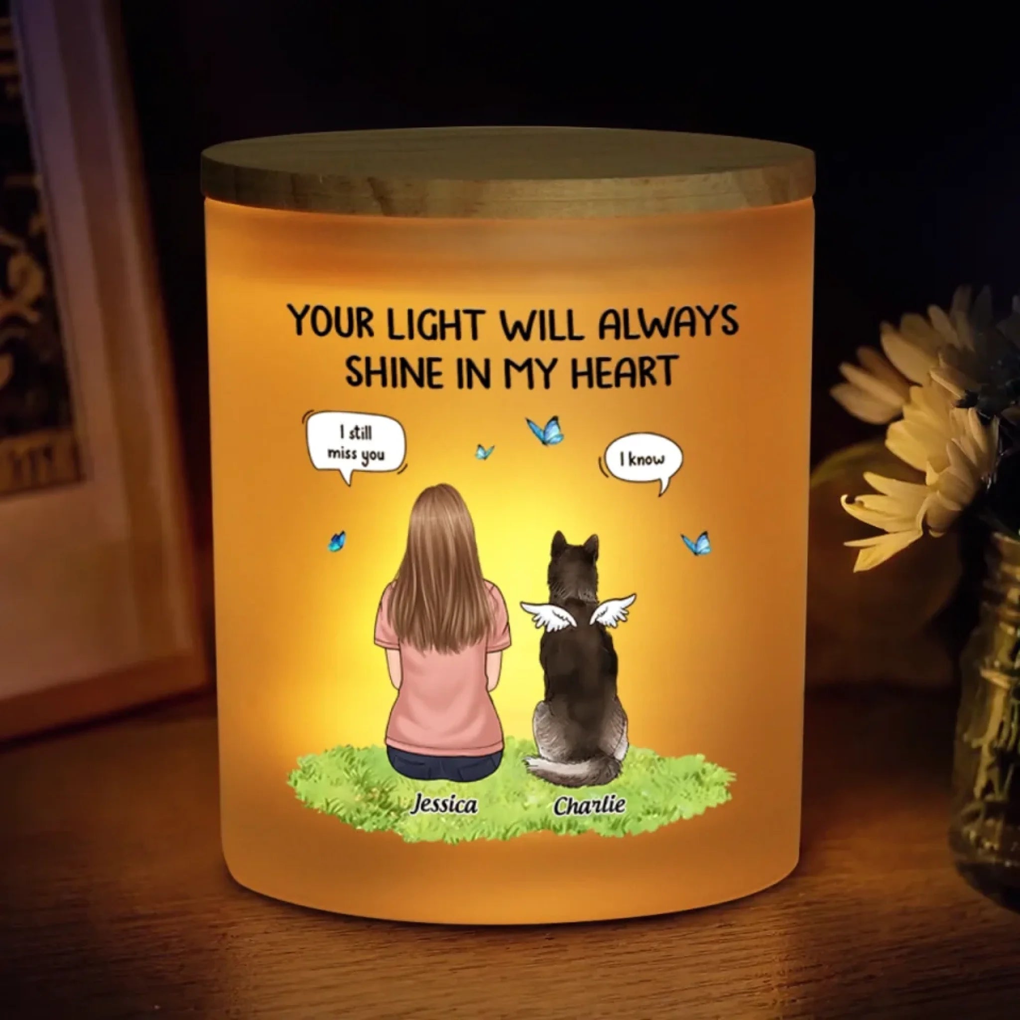 Personalized Pet Memorial Glass Jar with LED Candle, Faithful Friend Sympathy Gift for Pet Owners