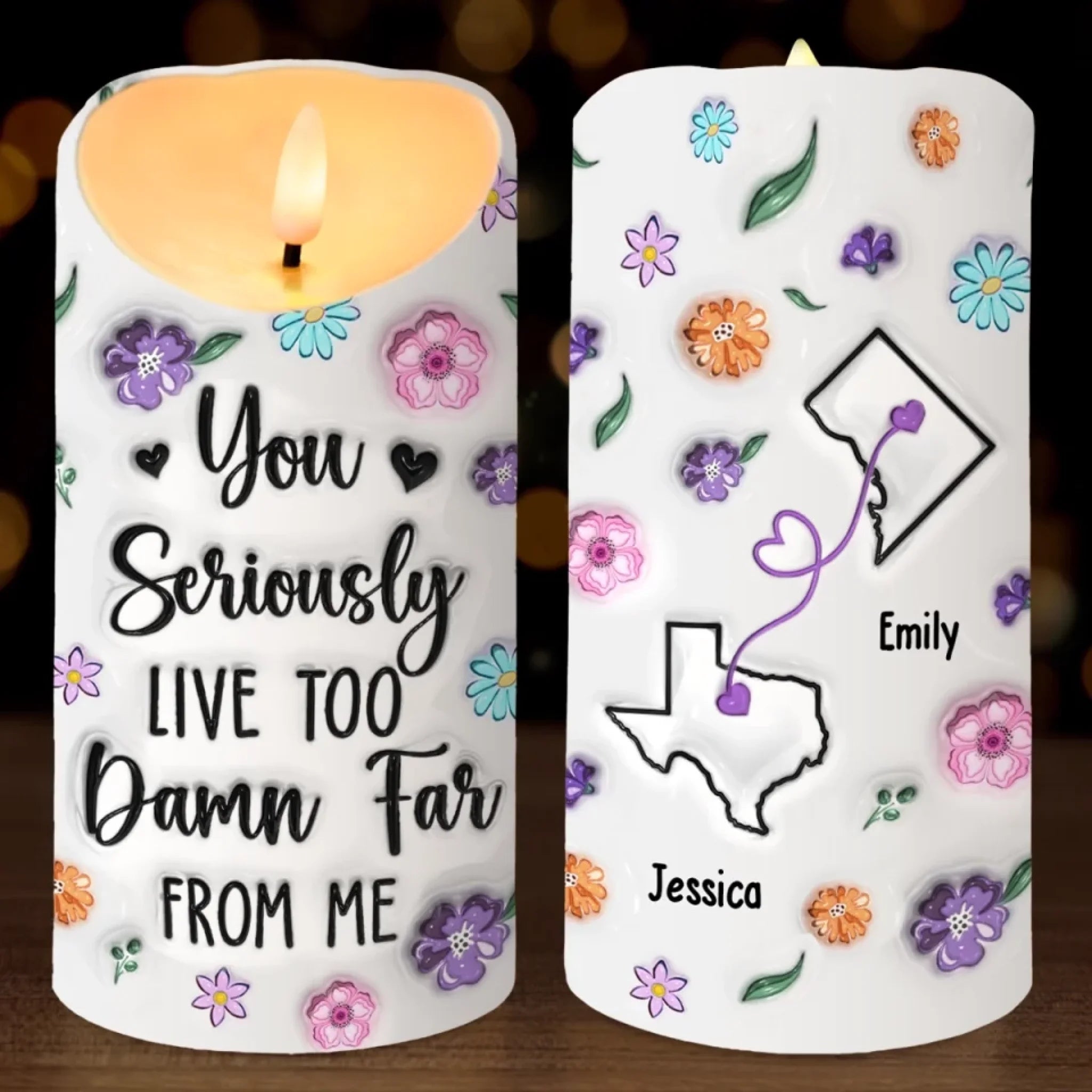 Personalized Bestie 3D Inflated Effect Printed LED Candle, Forever Connected Gift for Best Friends