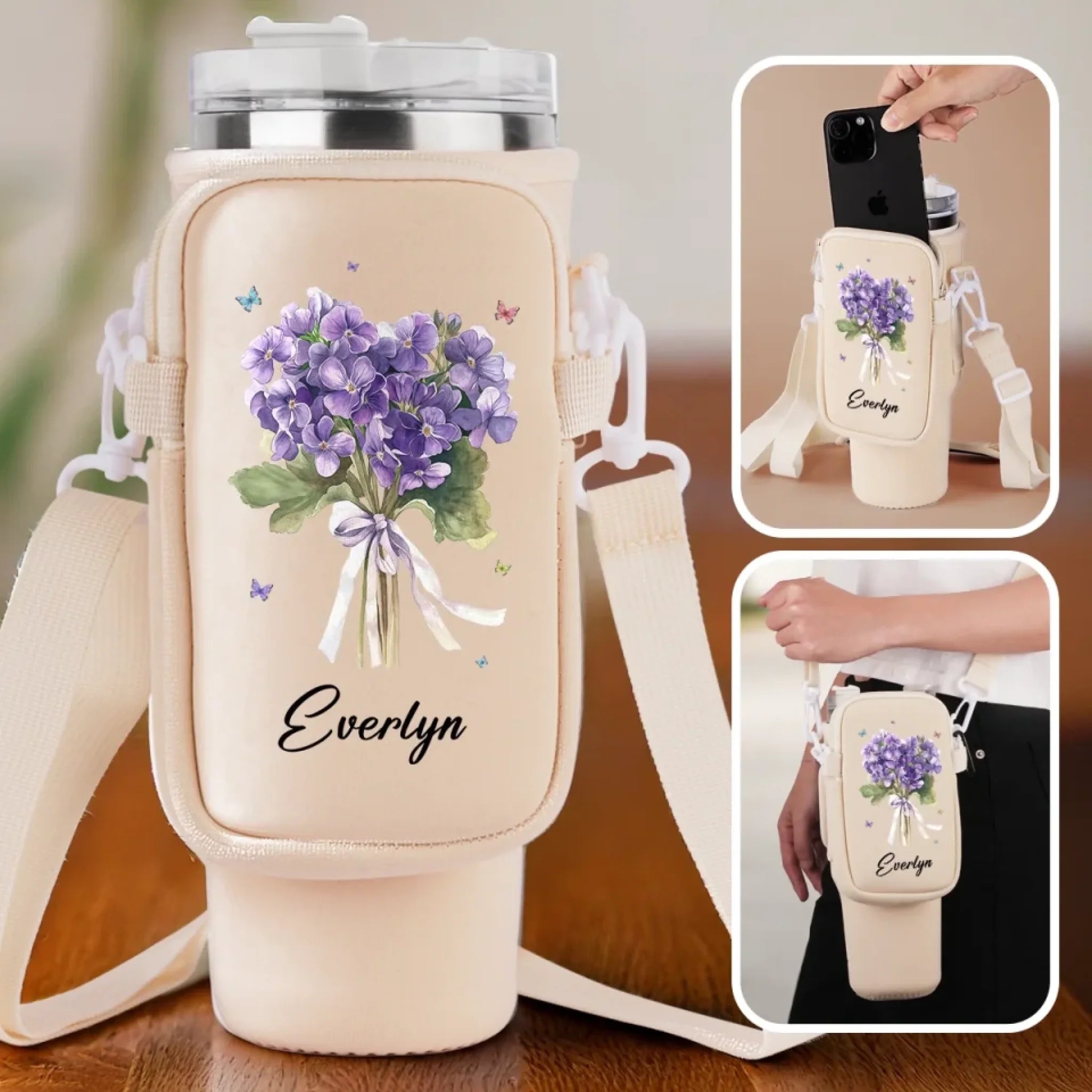 You're My Favorite Flower Personalized Neoprene Water Bottle Carrier with Pocket, Bestie Gift