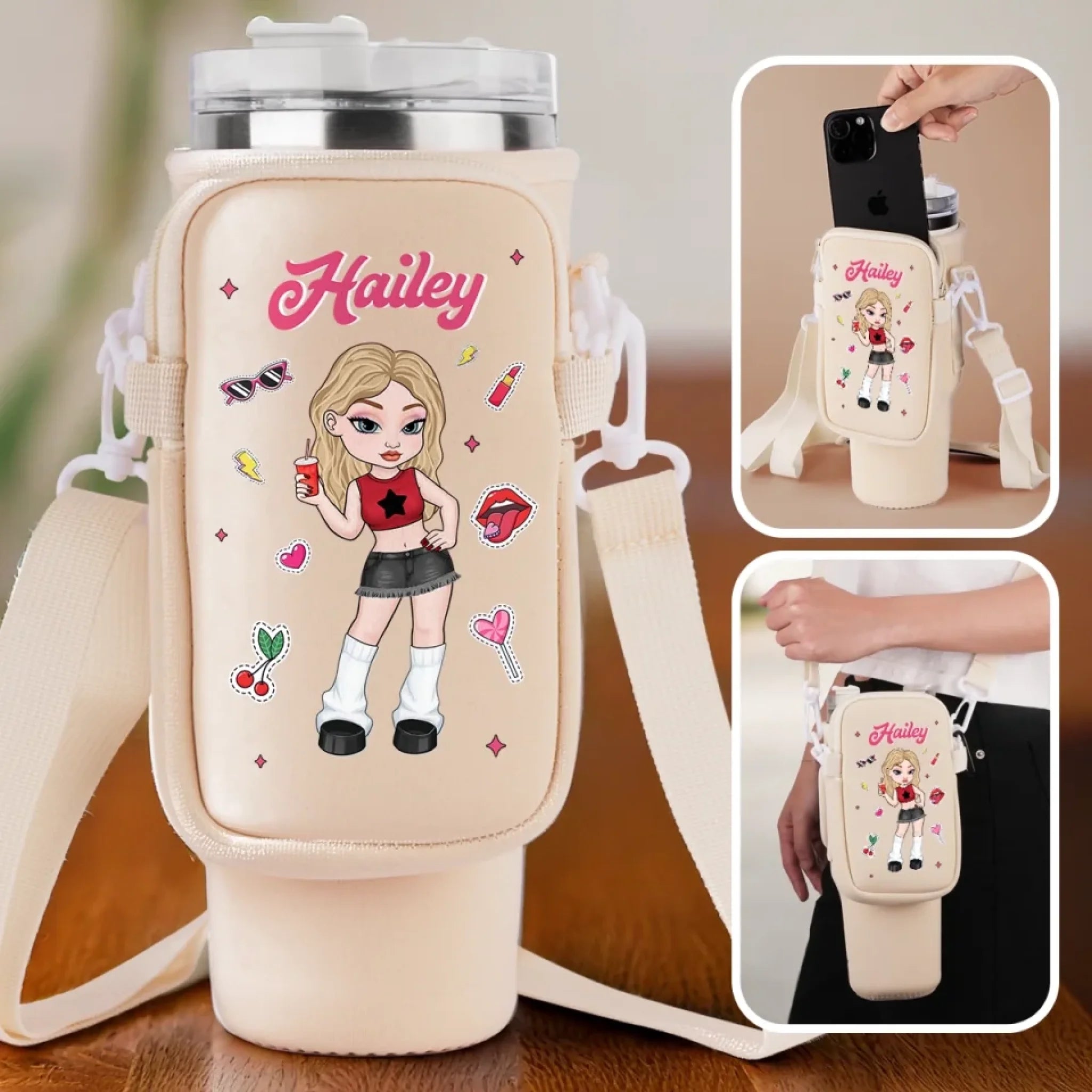 Soft Smile Savage Style Personalized Neoprene Water Bottle Carrier With Pocket Gift for Family and Friends