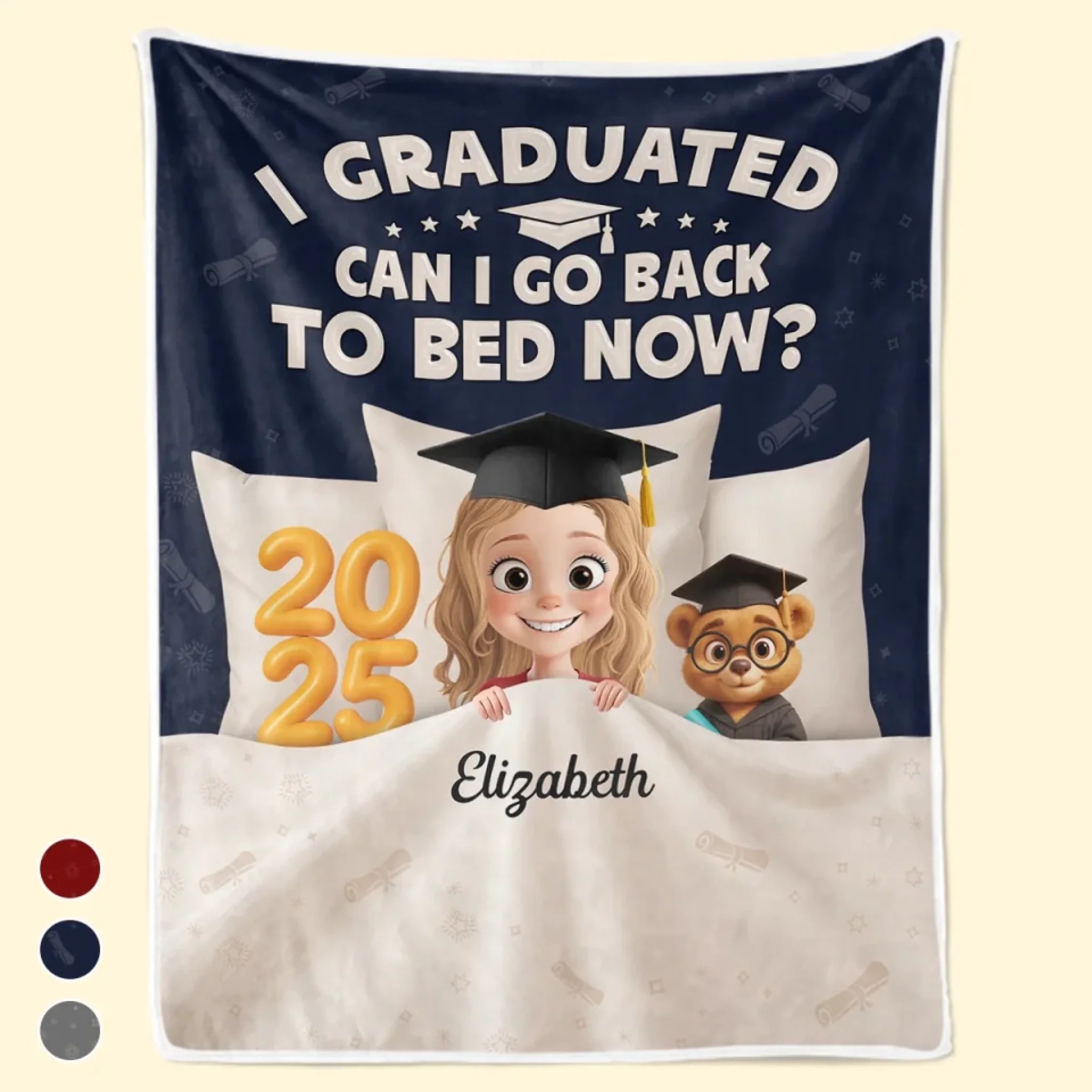 Personalized Graduation Goal Met Bedtime Reset 3D Inflated Effect Printed Blanket, Family Gift