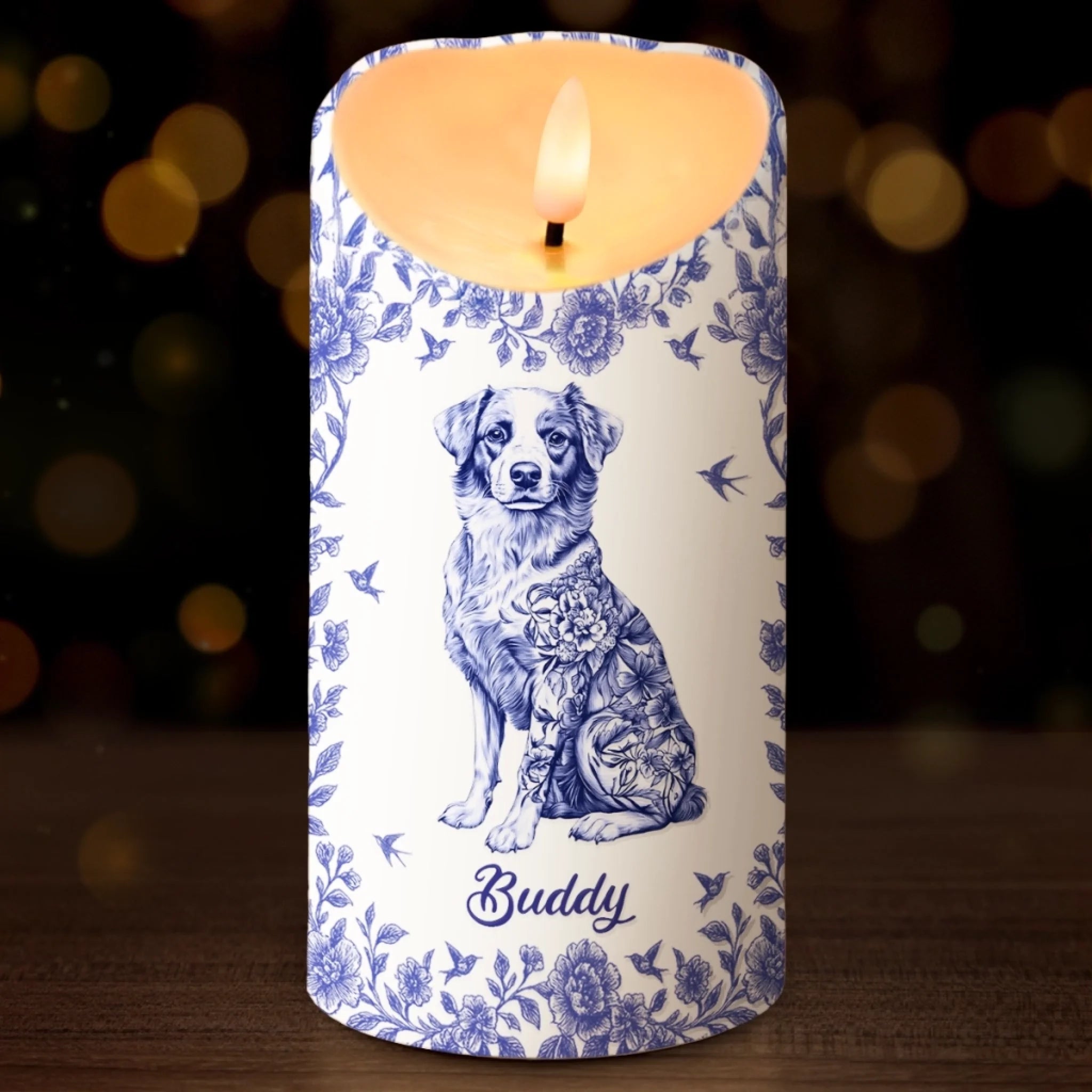 Custom LED Candle Personalized Birthday Gift for Dog Lovers, Dog Mom and Dog Dad with Pet Tribute