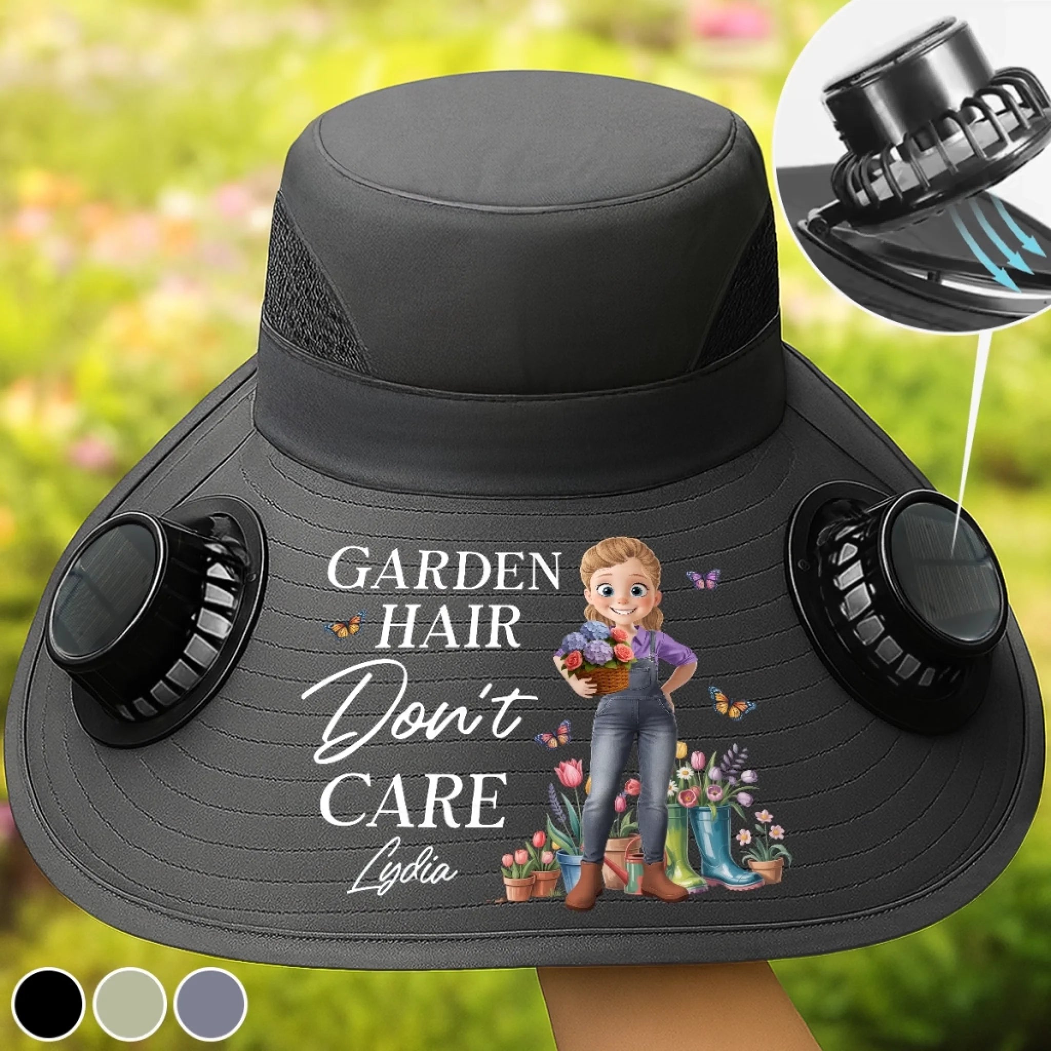 Personalized Solar Fan Hat, Custom Garden Queen Hat with Fans for Gardeners Gift