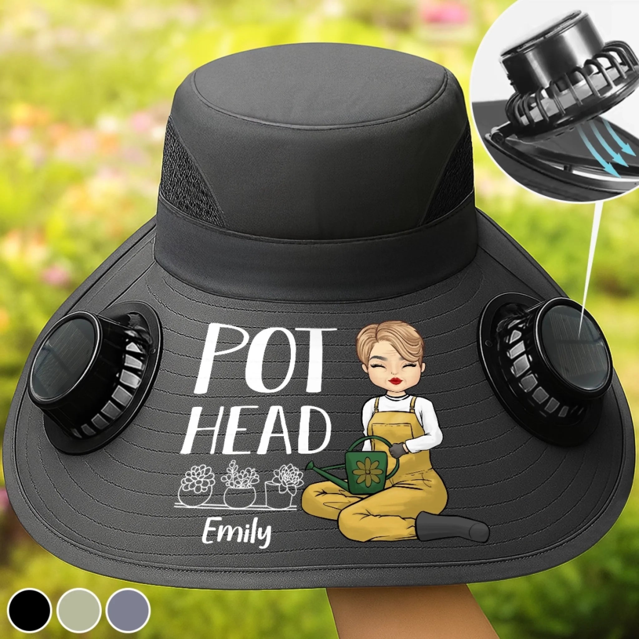 Custom Solar Fan Hat with Personalized Garden Design, Funny Gift for Gardeners and Plant Lovers