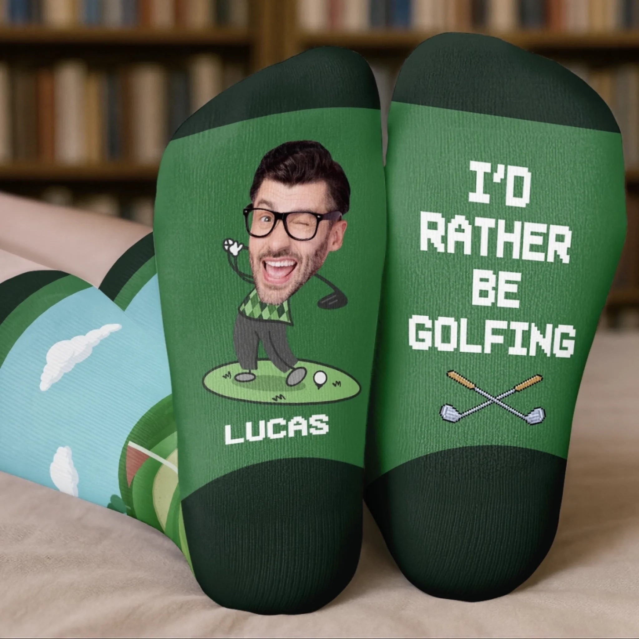 Custom Photo Crew Socks Personalized Golf Gifts for Men and Women Walks Like a Pro Swings Like a Legend