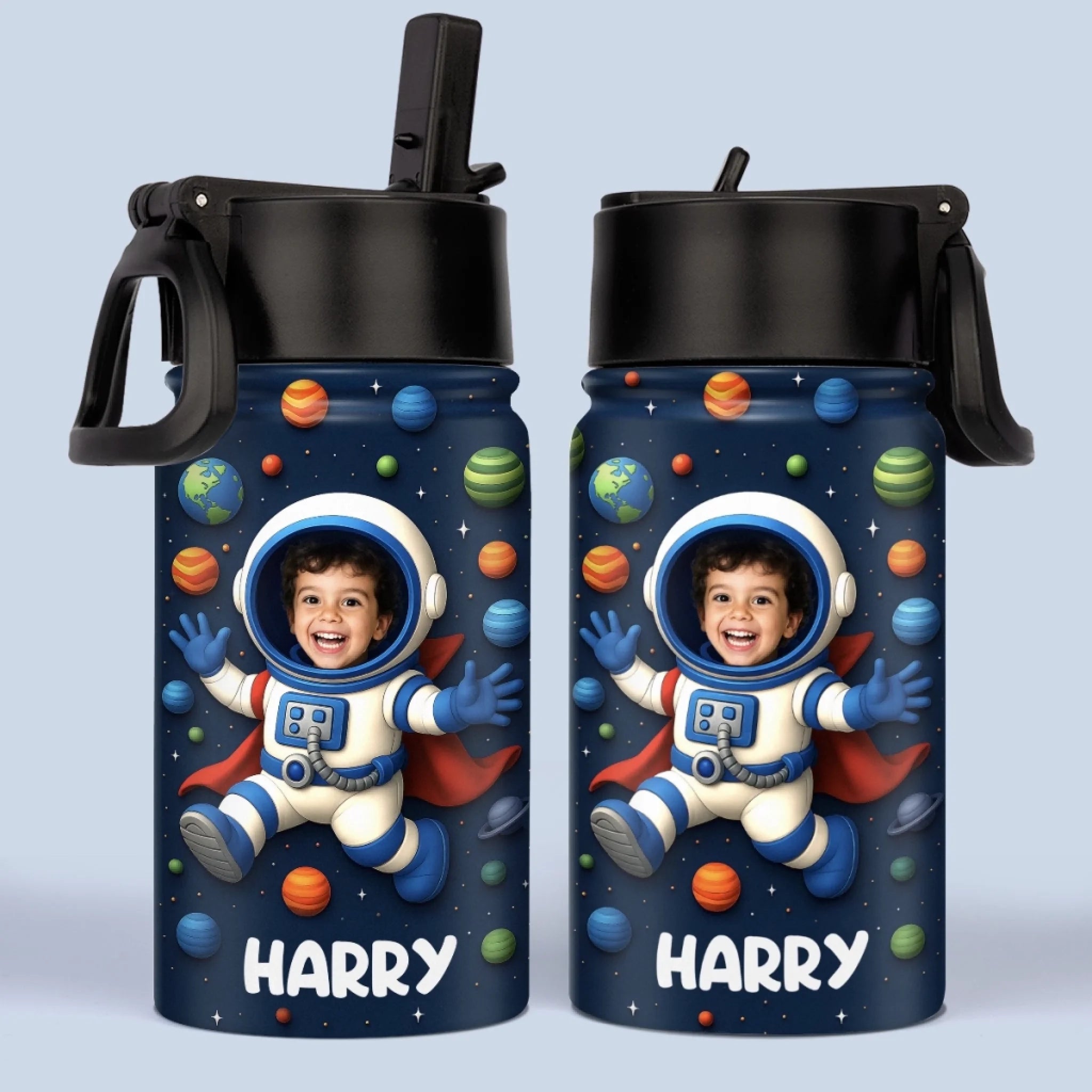 Personalized Kids Water Bottle with Custom Photo 3D Inflated Effect, Back to School Gift for Kids