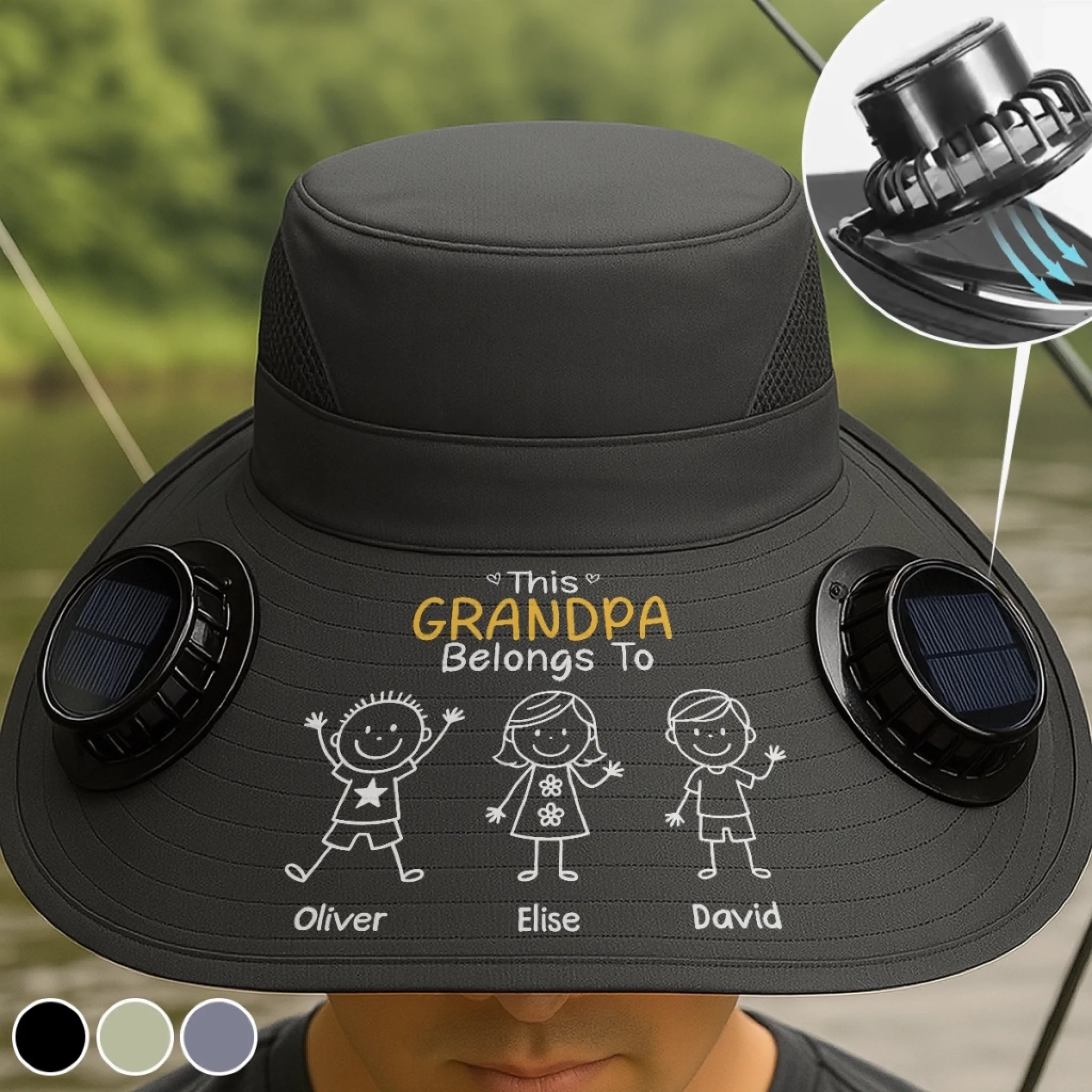 Personalized Solar Fan Hat for Fishing, Custom Birthday Gift for Fisherman Dad Grandpa