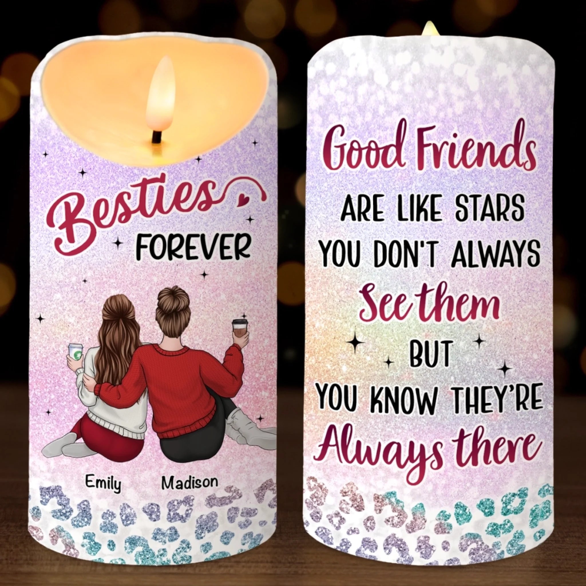 Custom LED Candle Personalized Christmas Birthday Gift for Best Friend, Sister or BFF - You and Me Always Us