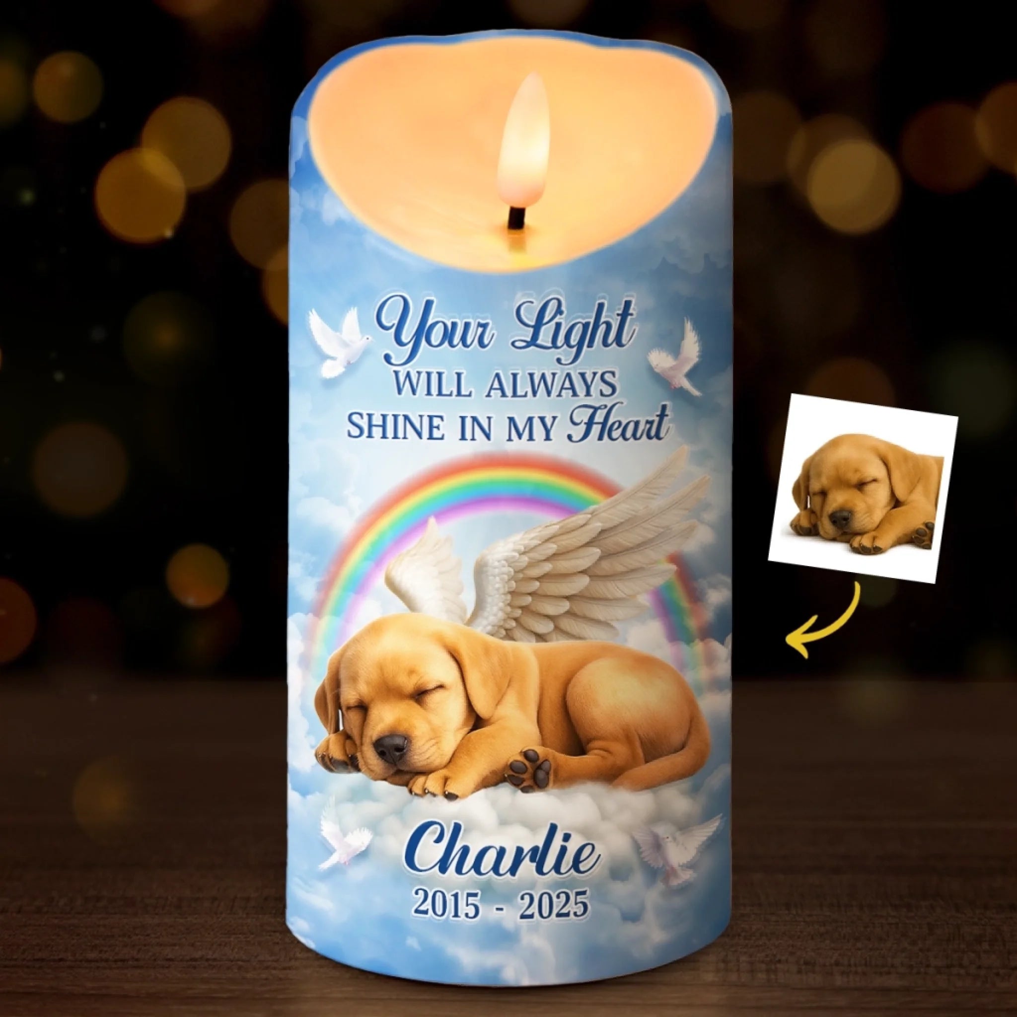 Custom Photo LED Candle Personalized Pet Memorial Sympathy Gift for Dogs and Cats