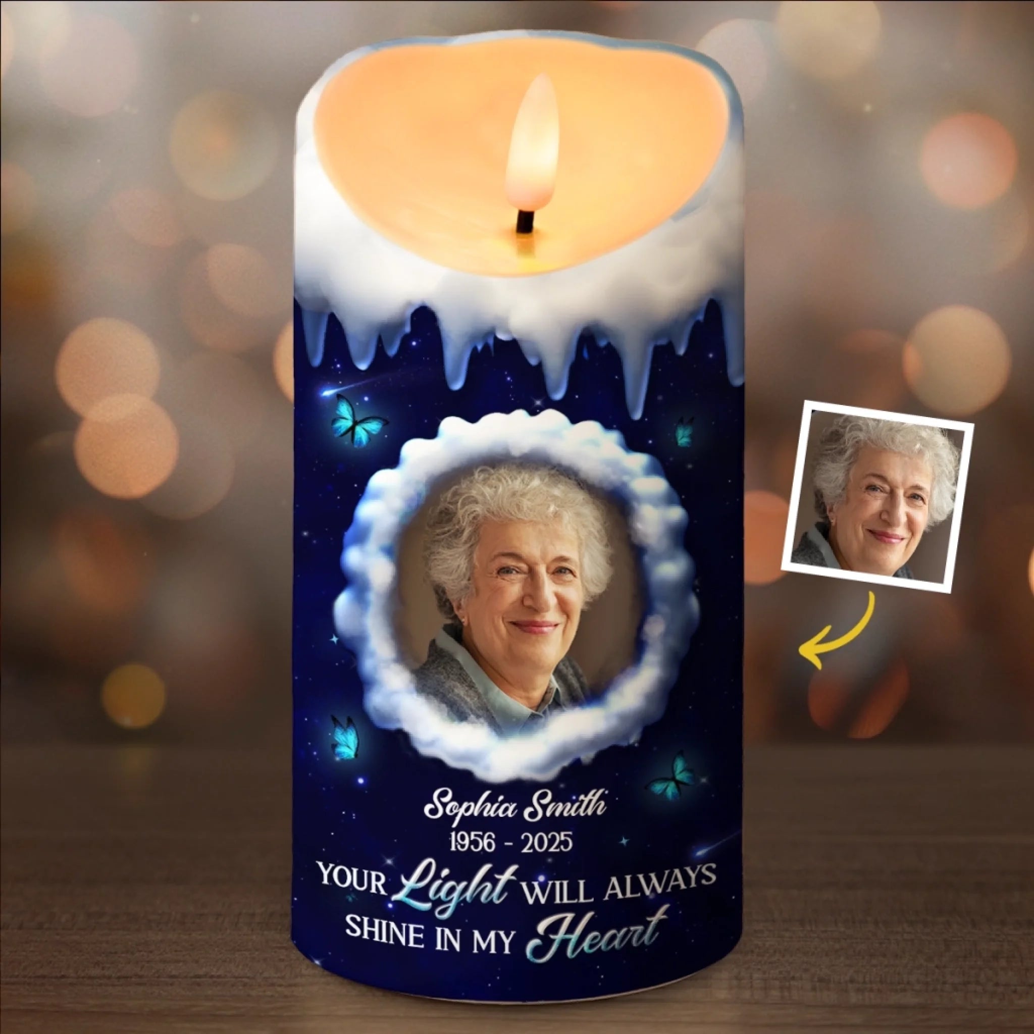 Custom Photo LED Candle Personalized Christmas Memorial Sympathy Gift for Loss of Mom or Dad