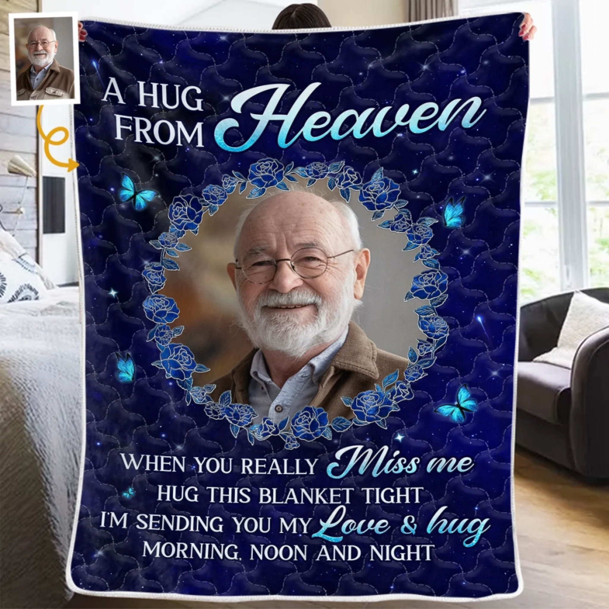Love Never Ends Custom Photo Blanket, Personalized Christmas Memorial Gift for Loss of Mom or Dad