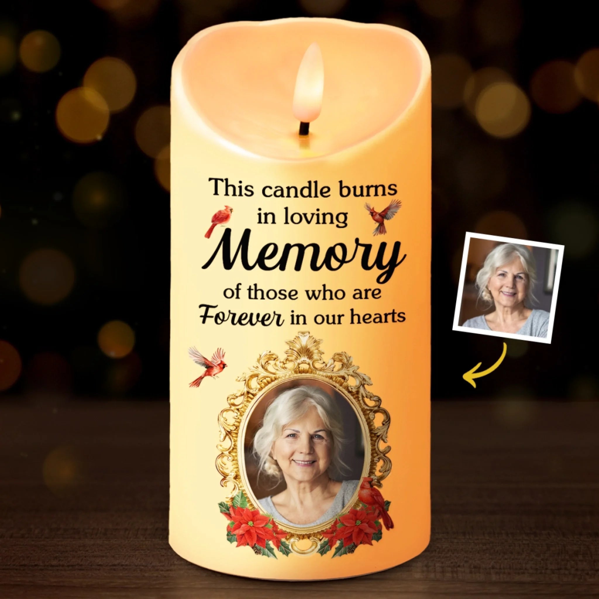 Custom Photo LED Candle Personalized Christmas Memorial Sympathy Gift for Loss of Mom or Dad