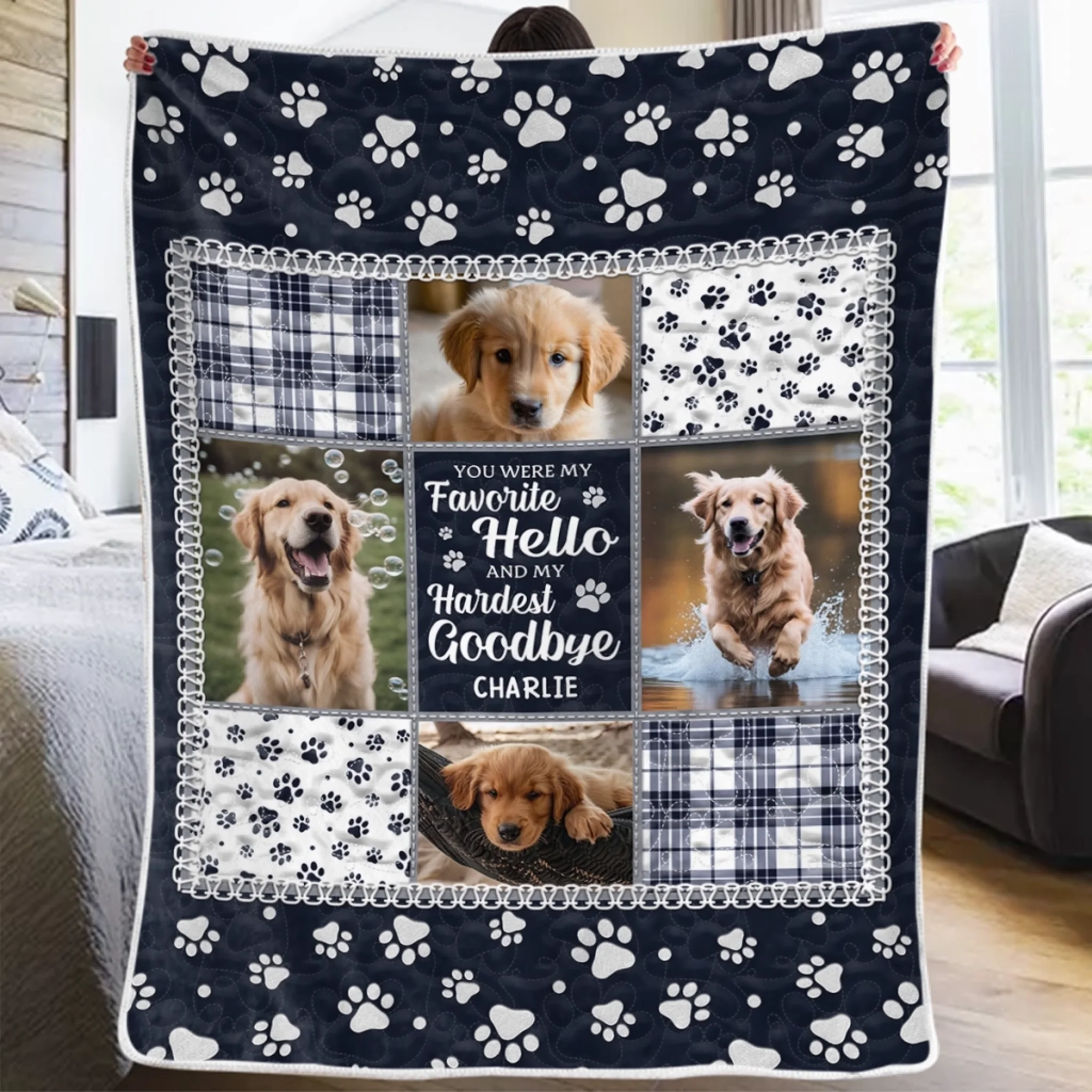 Custom Photo Blanket Personalized Pet Memorial Christmas Sympathy Gift for Dogs and Cats