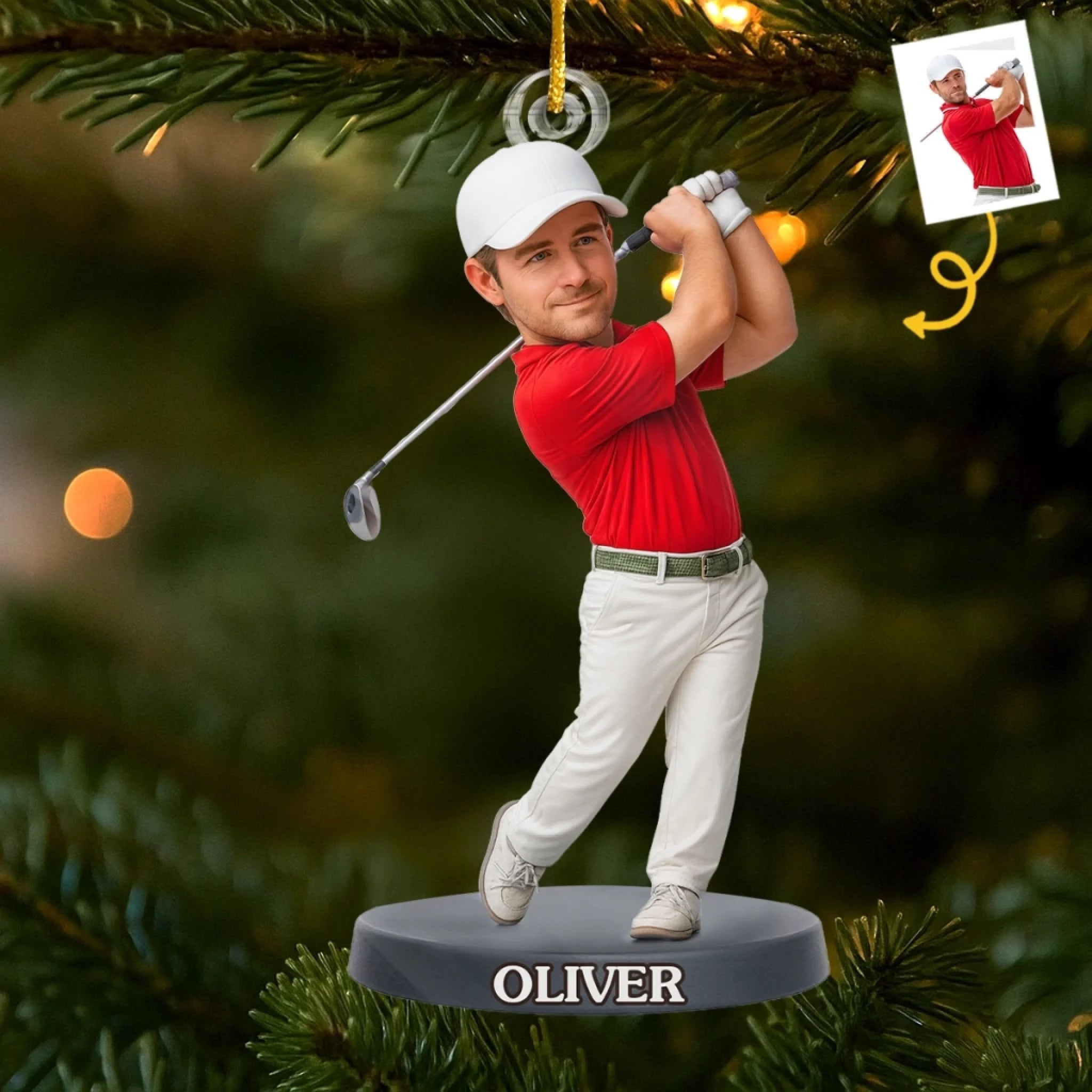 Custom Photo Acrylic Golf Ornament Personalized Christmas or Birthday Gift for Men and Women