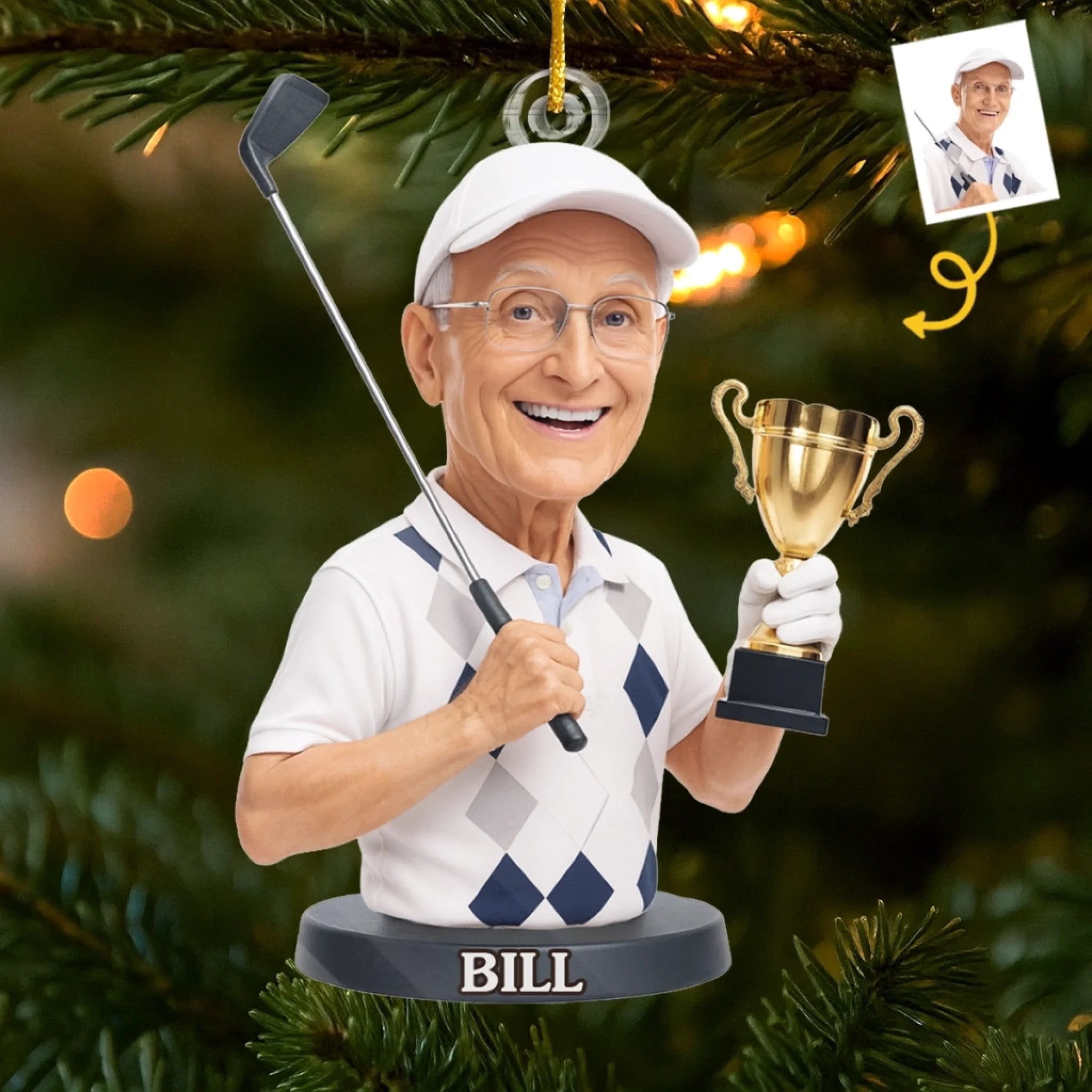 Custom Photo Acrylic Golf Ornament, Personalized Christmas or Birthday Gift for Men and Women