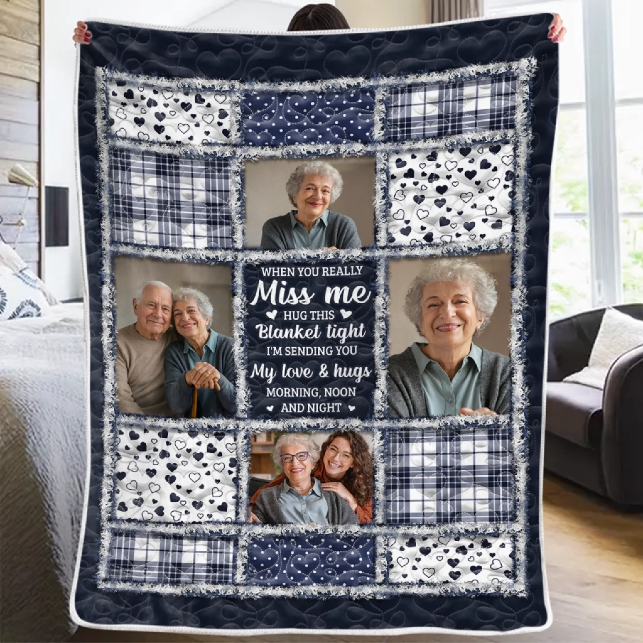 Custom Photo Blanket Personalized Christmas Memorial Sympathy Gift for Loss of Mom or Dad