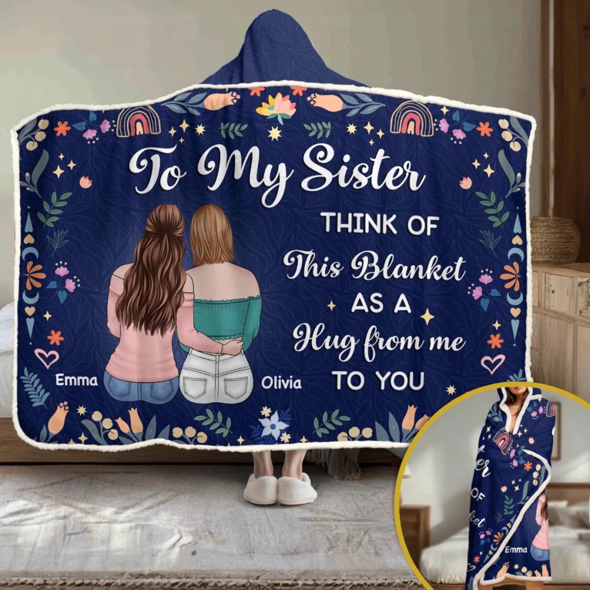 Custom Snuggle Blanket Hoodie Blanket Personalized Best Friend Birthday Gift for Women Sisters BFF