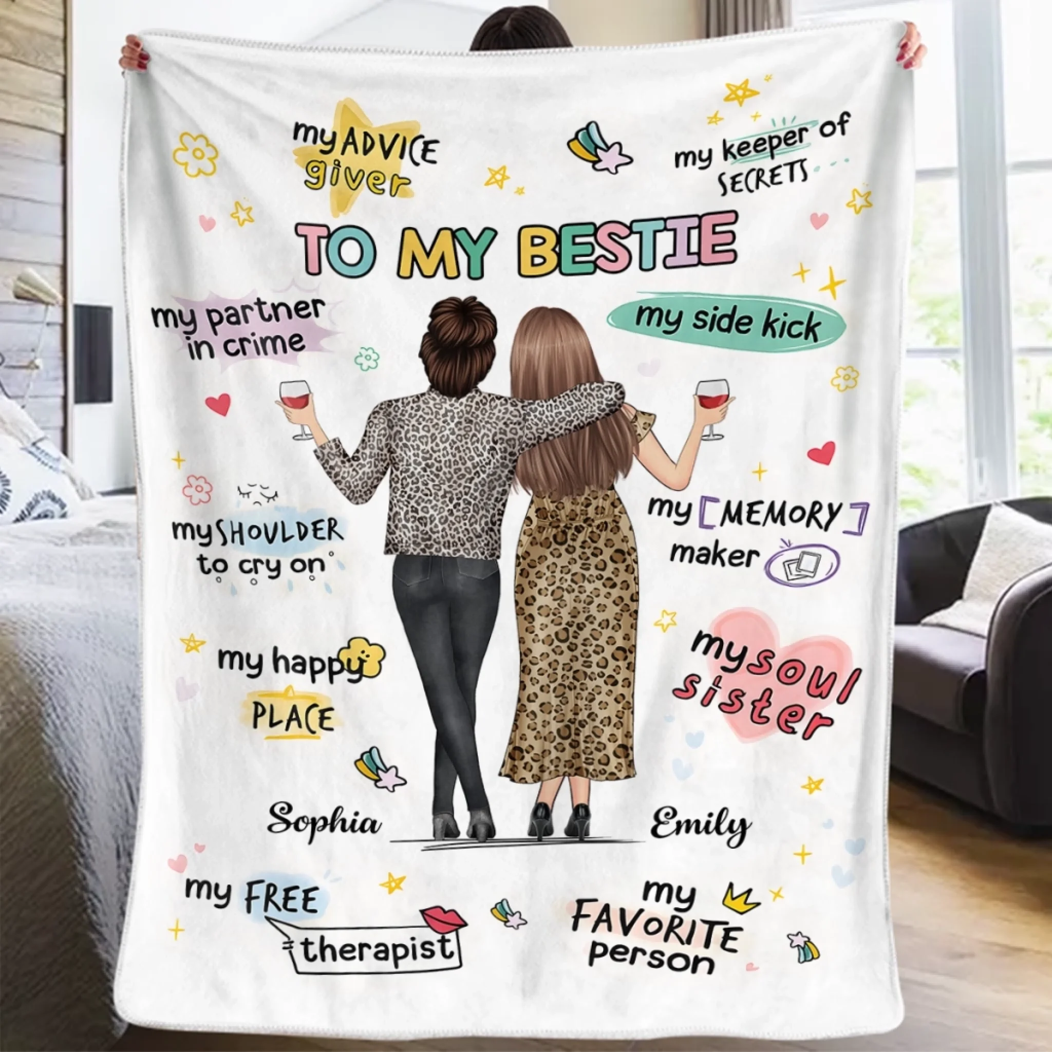 Custom Best Friend Blanket Personalized Christmas Birthday Gift for Women Sisters BFF Besties