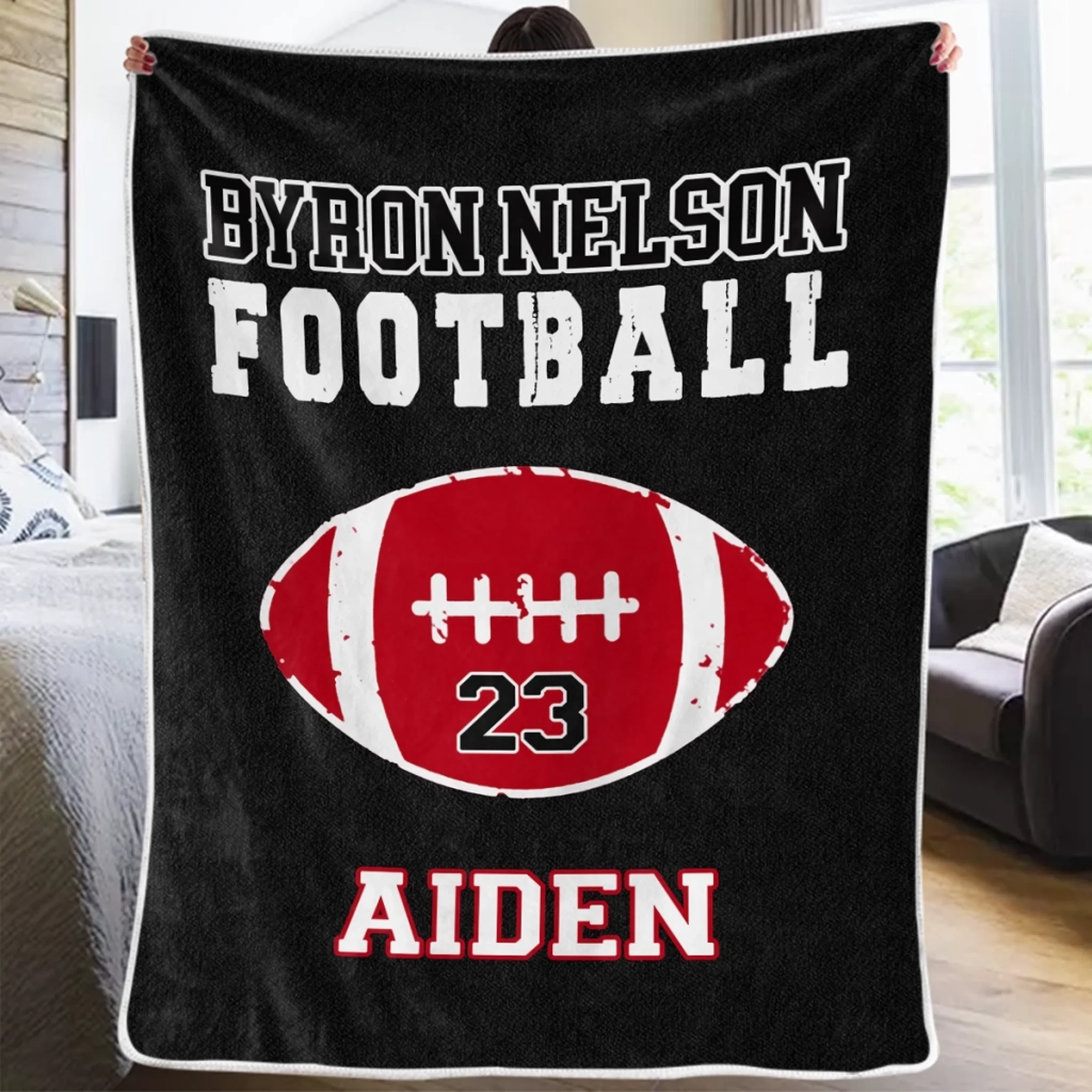 Custom American Football Blanket Personalized with School Name, Birthday or Senior Graduation Gift for Football Fans