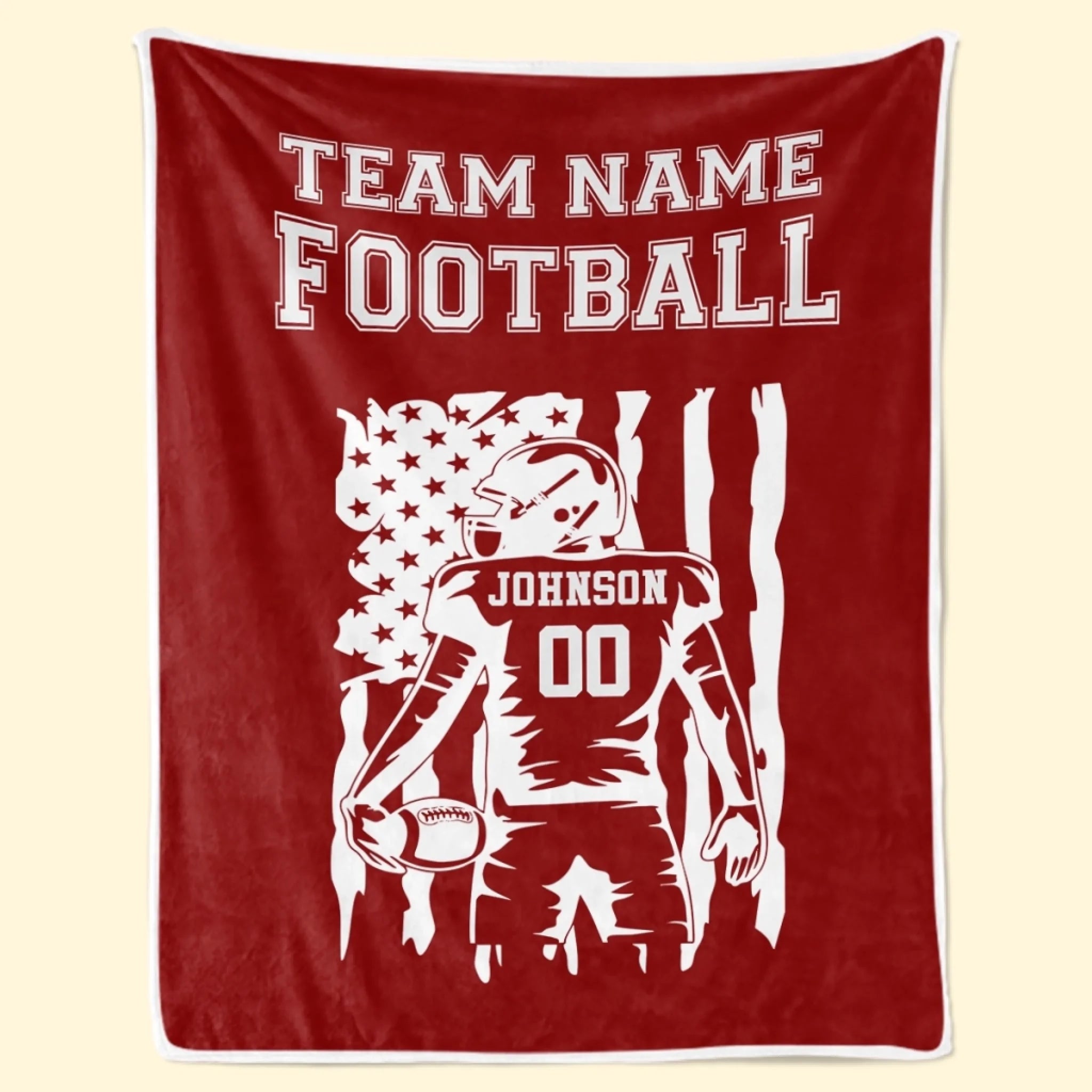Custom American Football Blanket with Team Name and Flag, Personalized Birthday or Graduation Gift for Fans