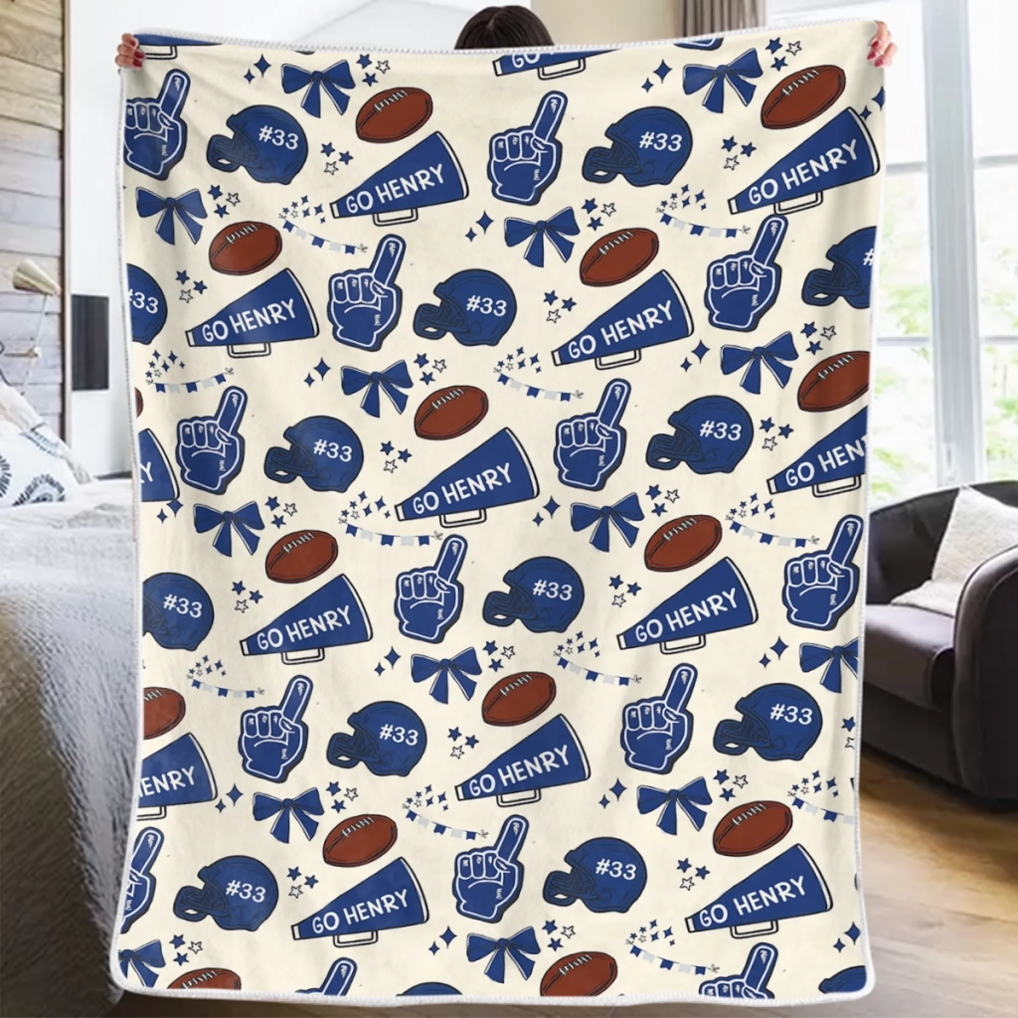 Custom Football Blanket, Personalized Gift for Football Lovers, NFL Fans & Proud Football Families