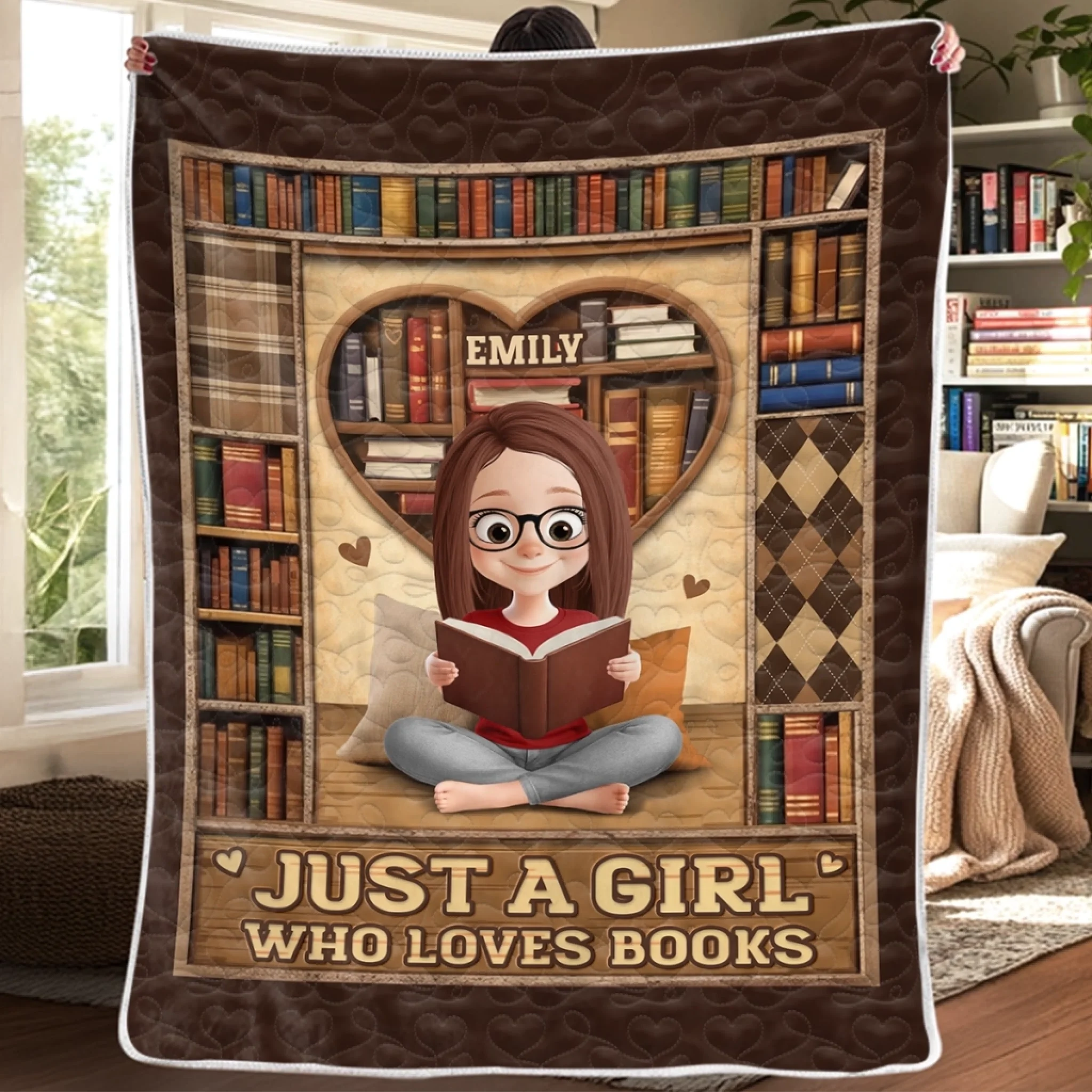 Custom Book Lover Blanket, Personalized Bookish Gift for Readers and Bookworms, Book Love Never Ends