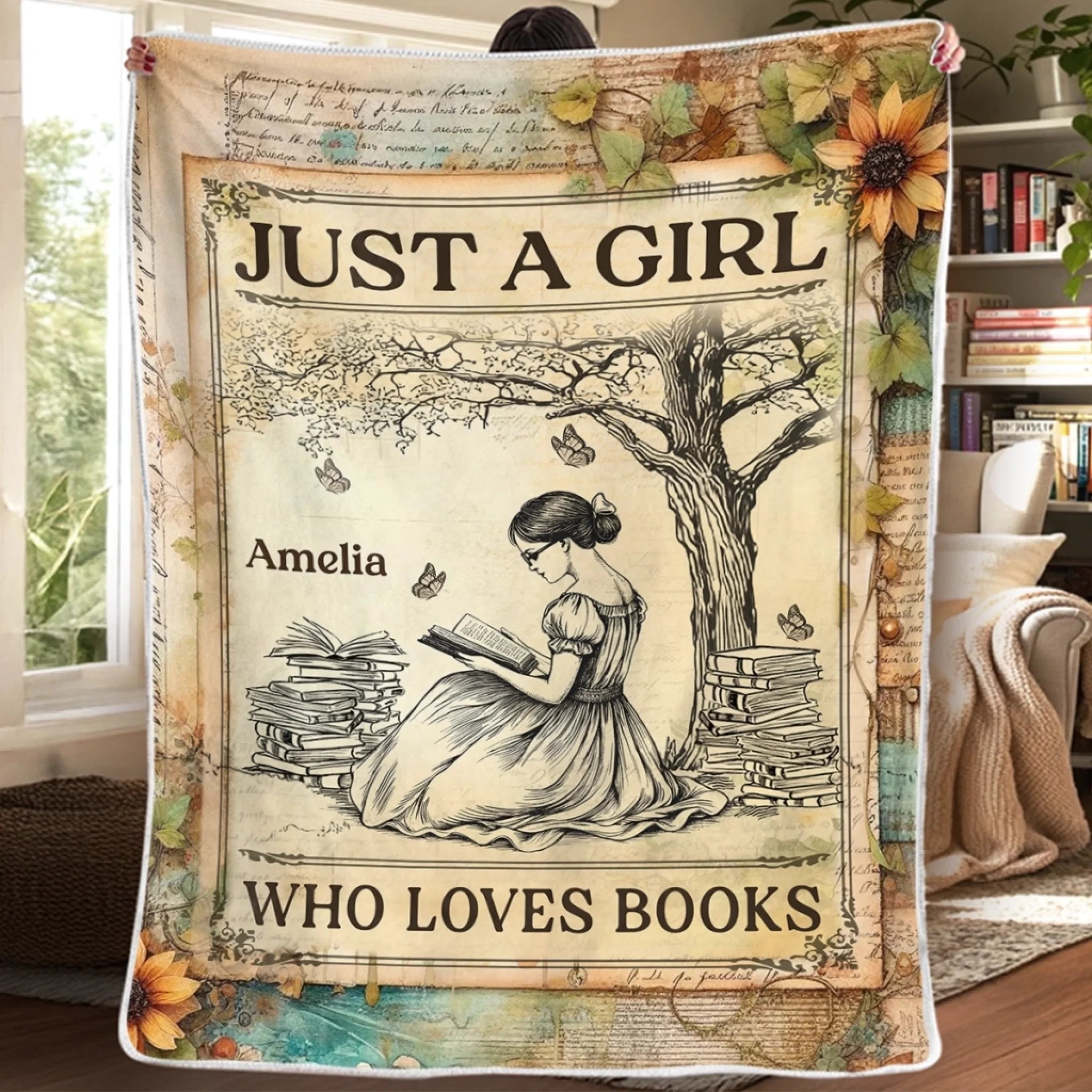 Custom Blanket for Book Lovers, Personalized Bookish Gift for Readers and Bookworms, Lost In Stories