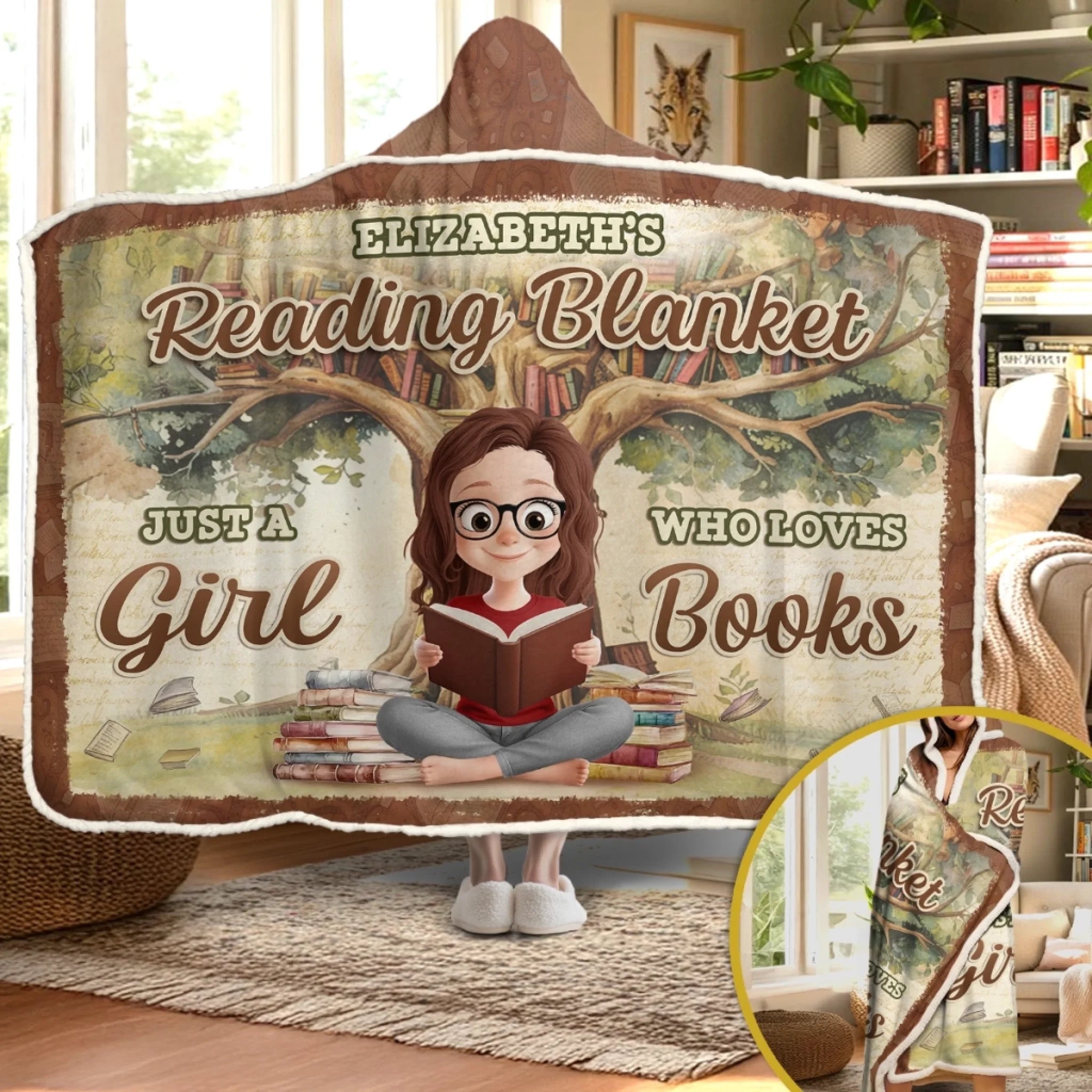 Custom Snuggle Blanket Hoodie Blanket Personalized Bookish Gift for Book Lovers and Readers