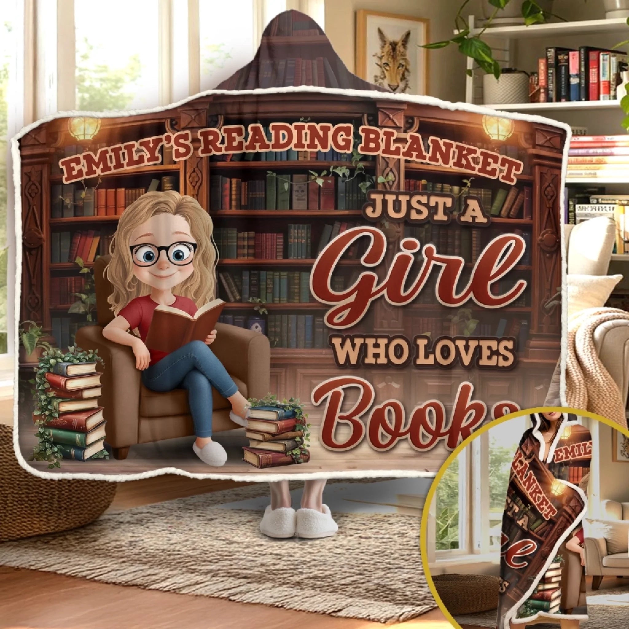 Custom Snuggle Blanket Hoodie Blanket Personalized Bookish Gift for Book Lovers and Readers