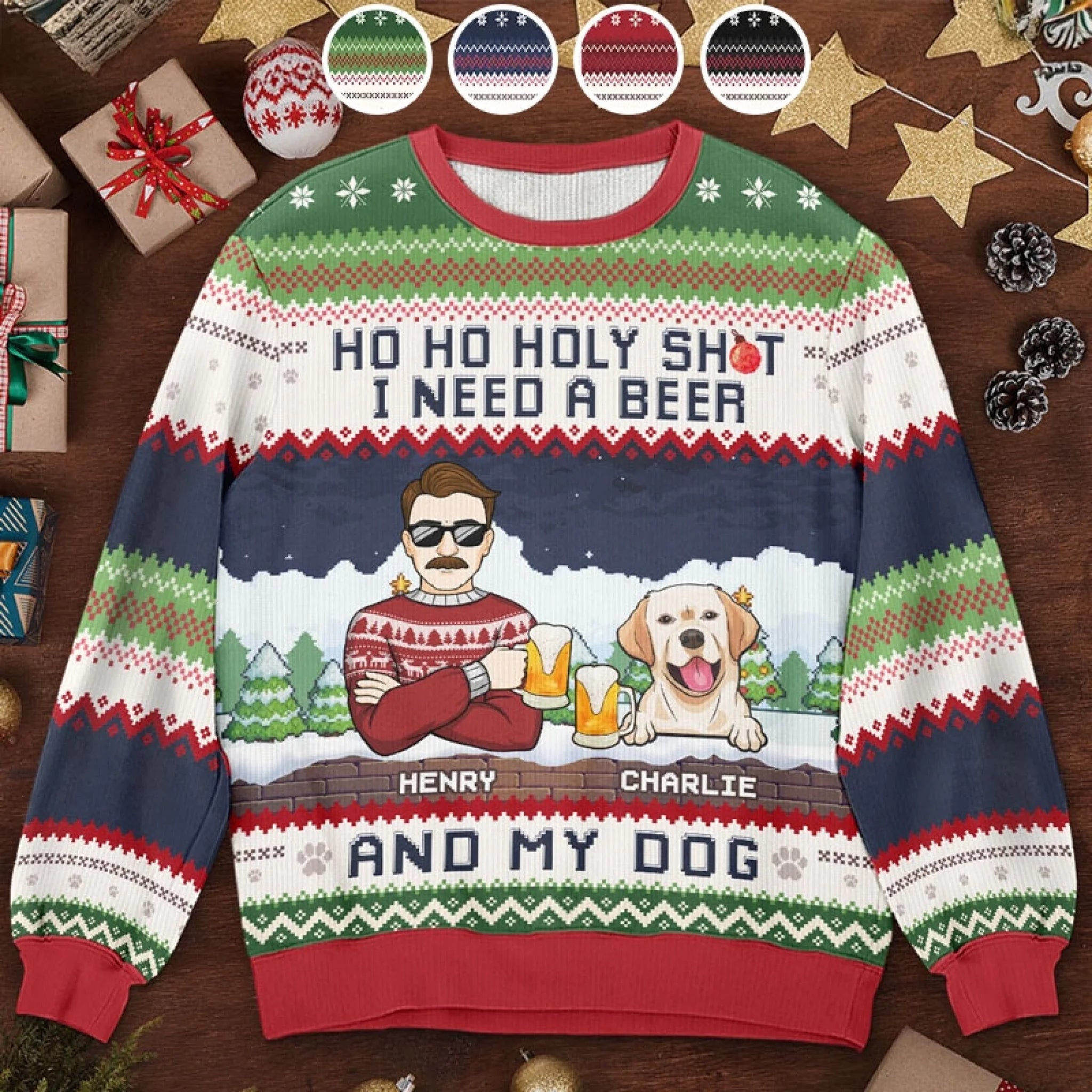 Personalized We Need A Beer And Our Cats Ugly Christmas Sweatshirt for Pet Owners