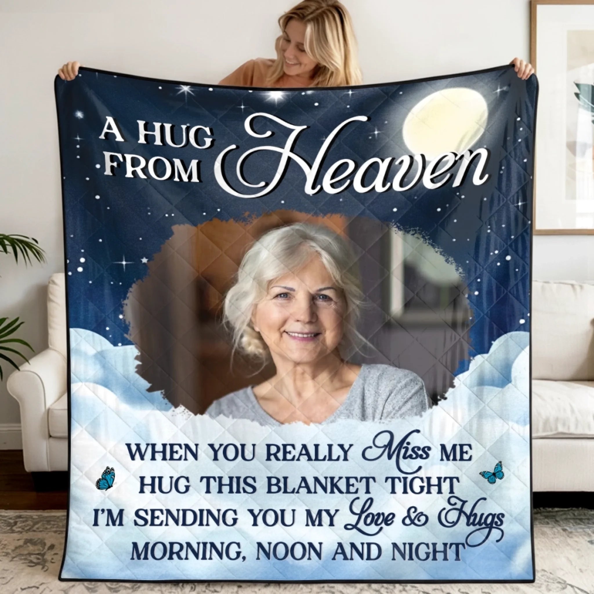 Custom Photo Quilt Blanket Personalized Memorial Sympathy Gift for Loss of Mom or Dad