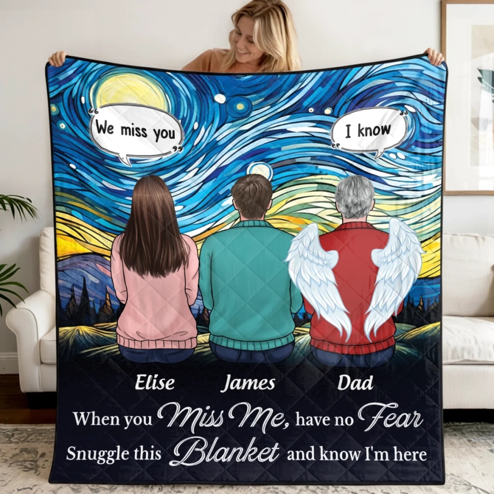 Custom Quilt Blanket Personalized Memorial Sympathy Gift for Loss of Mom or Dad Love Stays