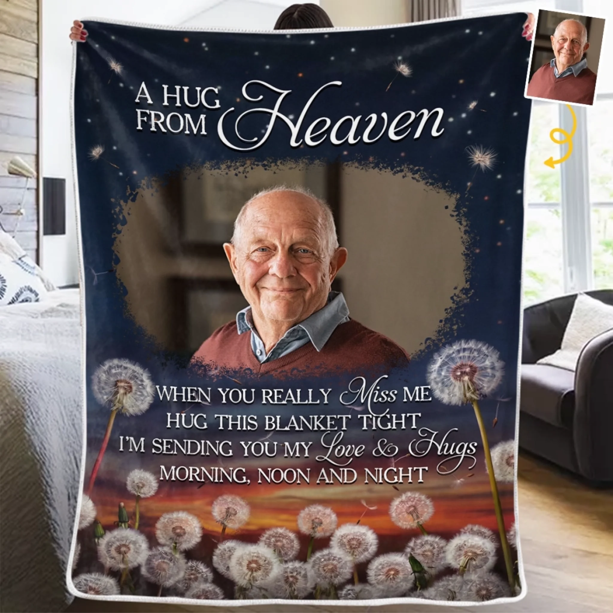 Custom Photo Memorial Blanket Personalized Sympathy Gift for Loss of Mom or Dad